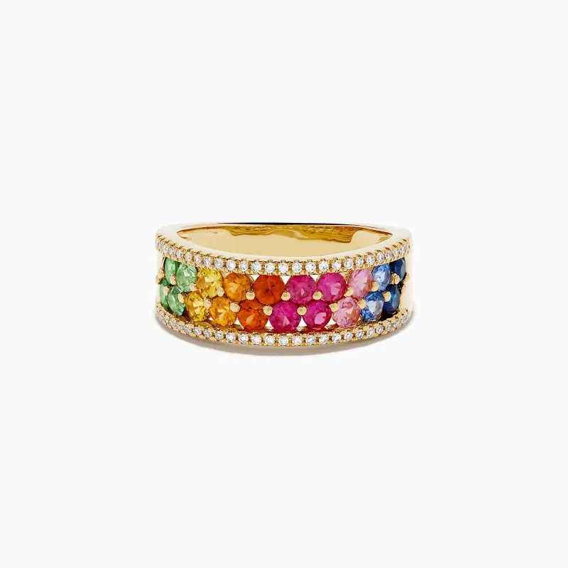 Watercolors 14K Yellow Gold Multi Sapphire and Diamond Ring made by Effy