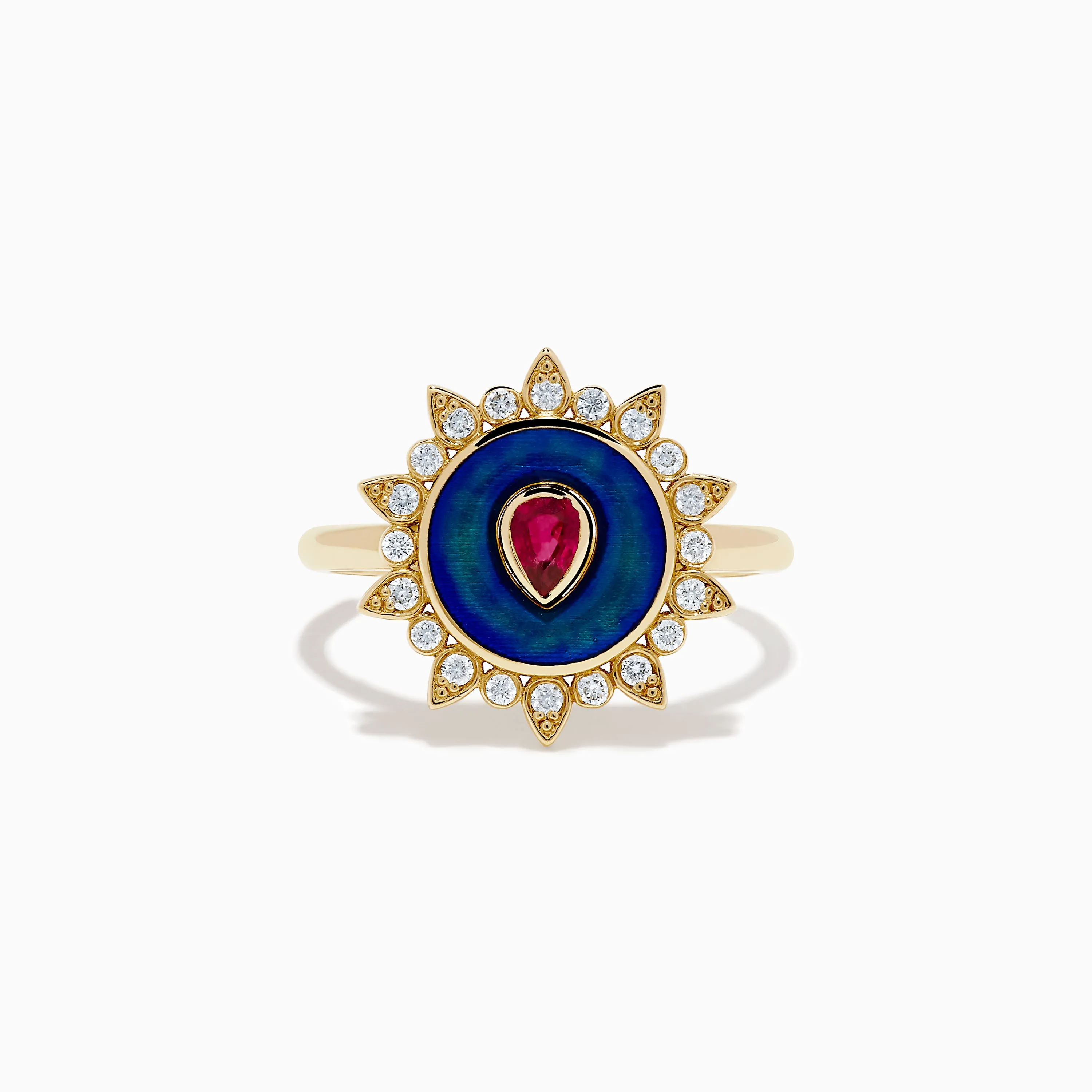 14K Yellow Gold Ruby, Diamond, and Enamel Ring sold by Effy