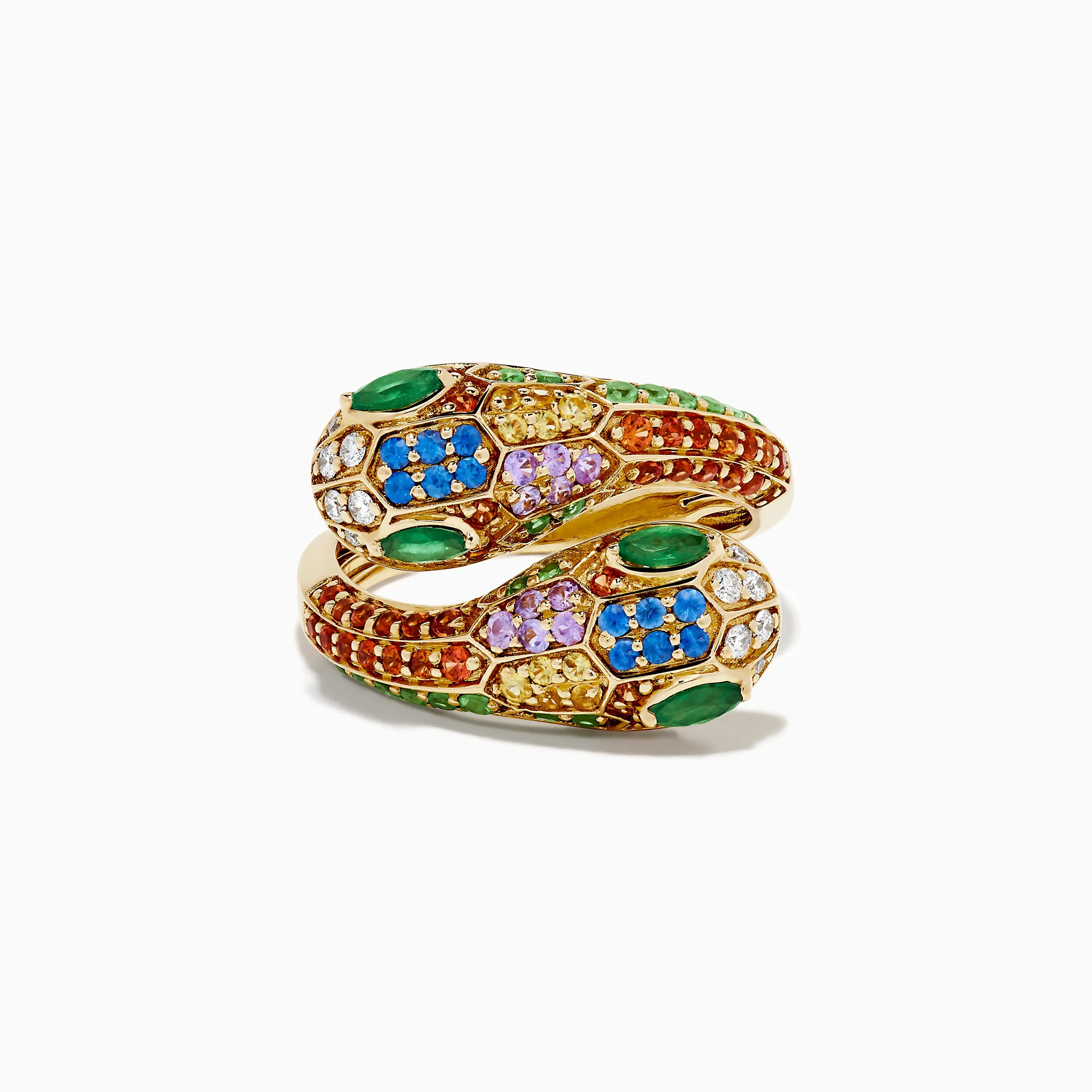 14K Yellow Gold Multi Sapphire, Emerald and Diamond Snake Toi et Moi Ring sold by Effy