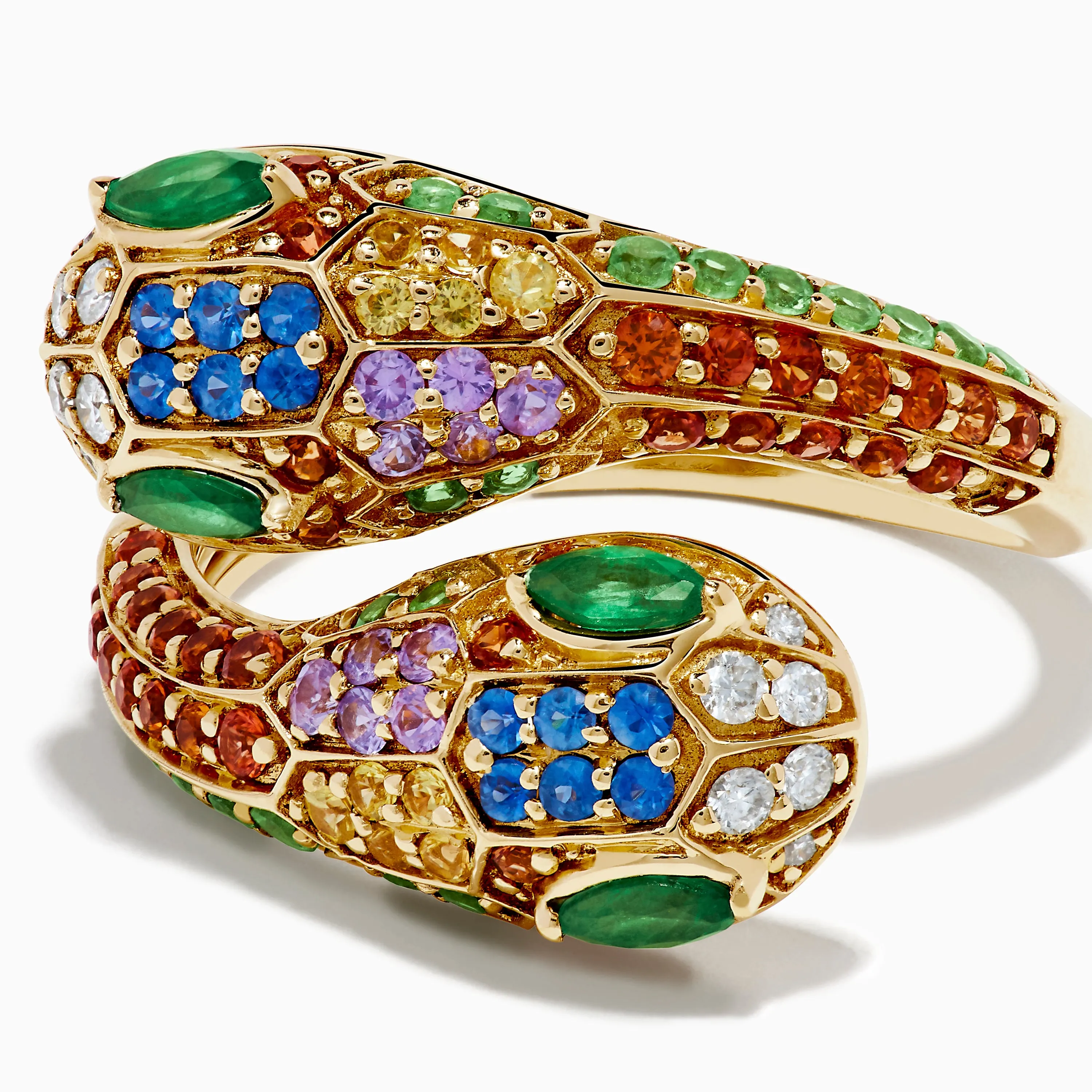 14K Yellow Gold Multi Sapphire, Emerald and Diamond Snake Toi et Moi Ring sold by Effy product image thumbnail 2