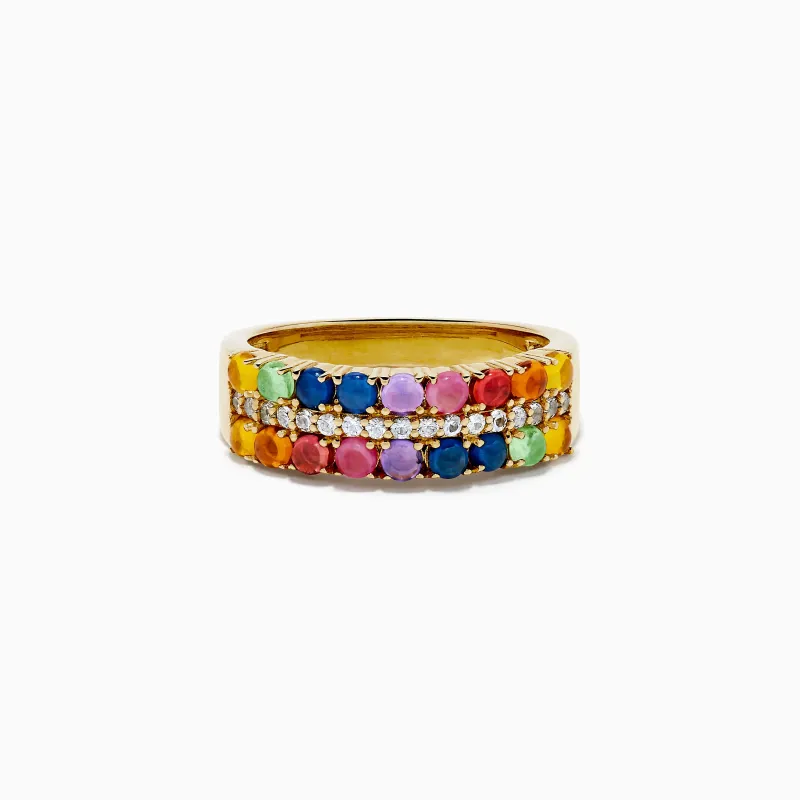925 Sterling Silver with Yellow Gold Plating Cabochon Multi Sapphire Ring made by Effy