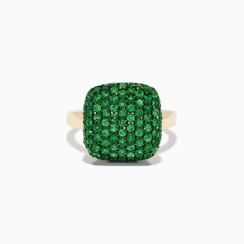 14K Yellow Gold Green Rhodium Tsavorite Pave Ring made by Effy
