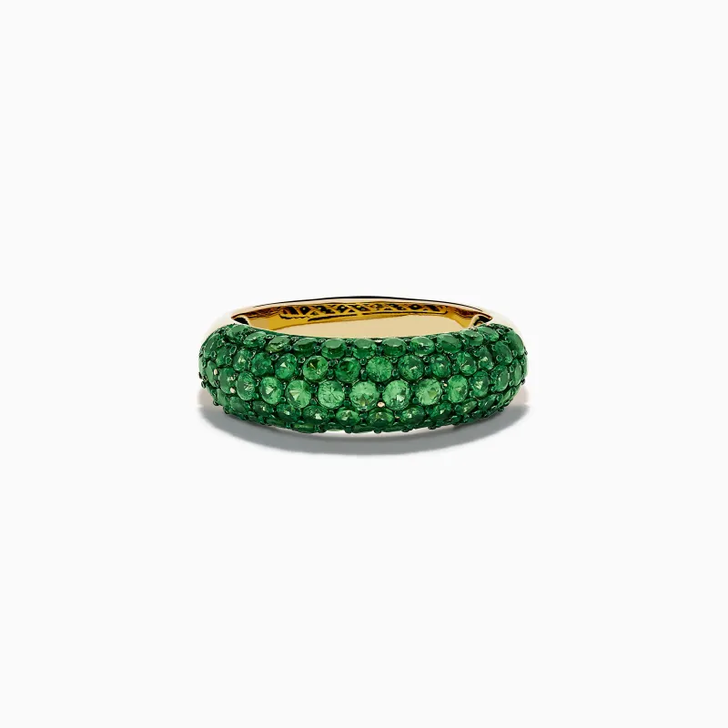 14K Yellow Gold Tsavorite Dome Band with Green Rhodium made by Effy