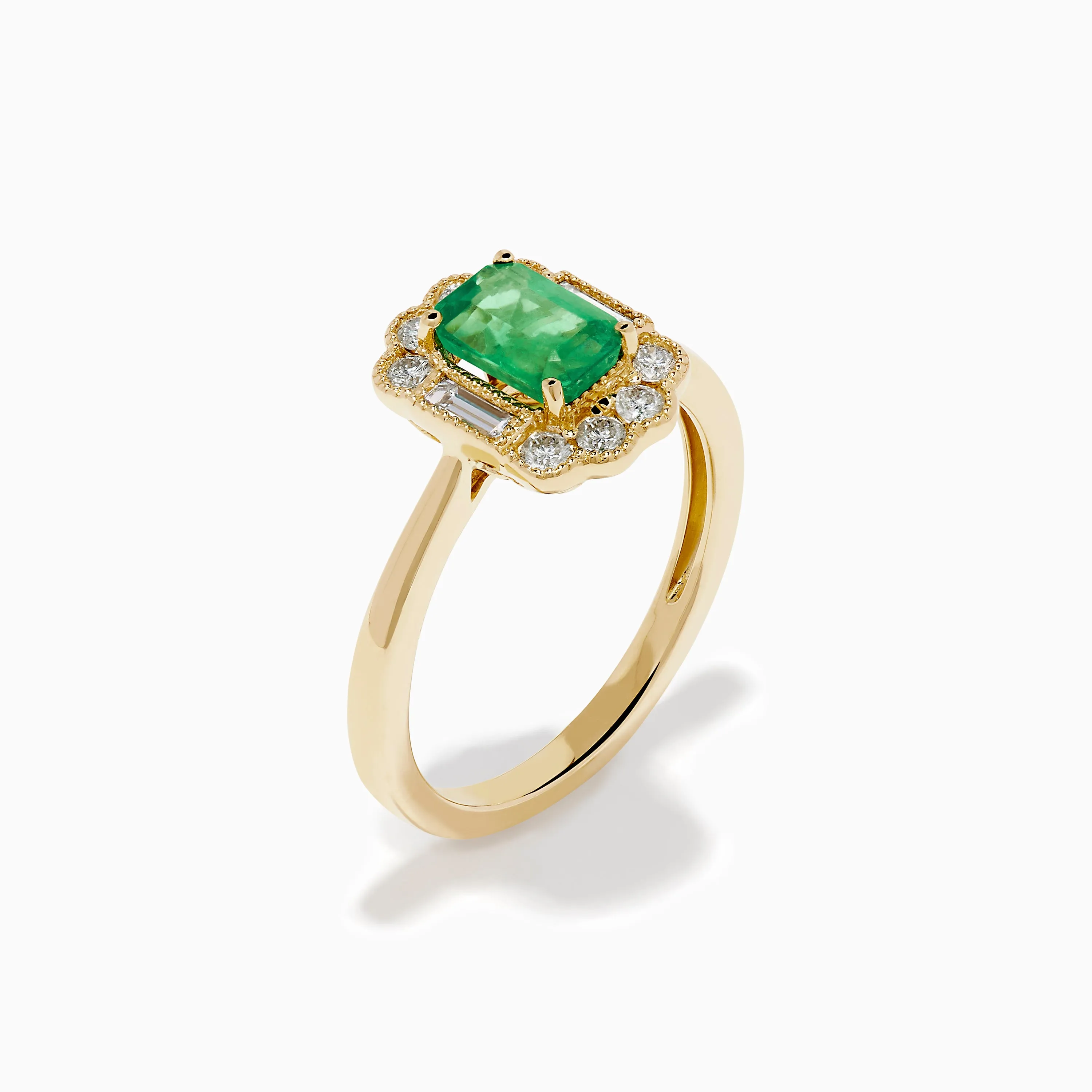 14K Yellow Gold Emerald and Diamond Halo Vintage Ring sold by Effy product image thumbnail 4