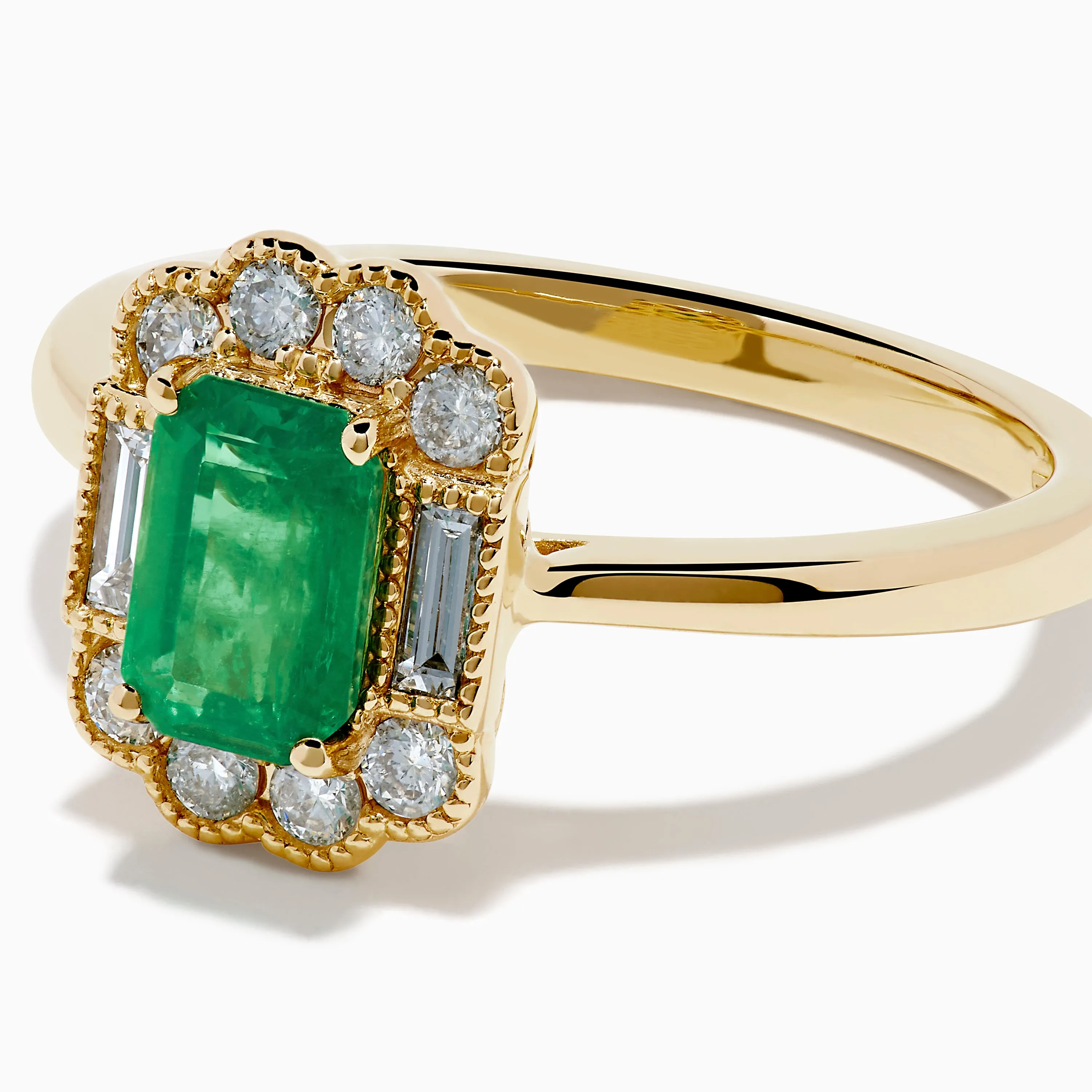 14K Yellow Gold Emerald and Diamond Halo Vintage Ring sold by Effy product image thumbnail 2