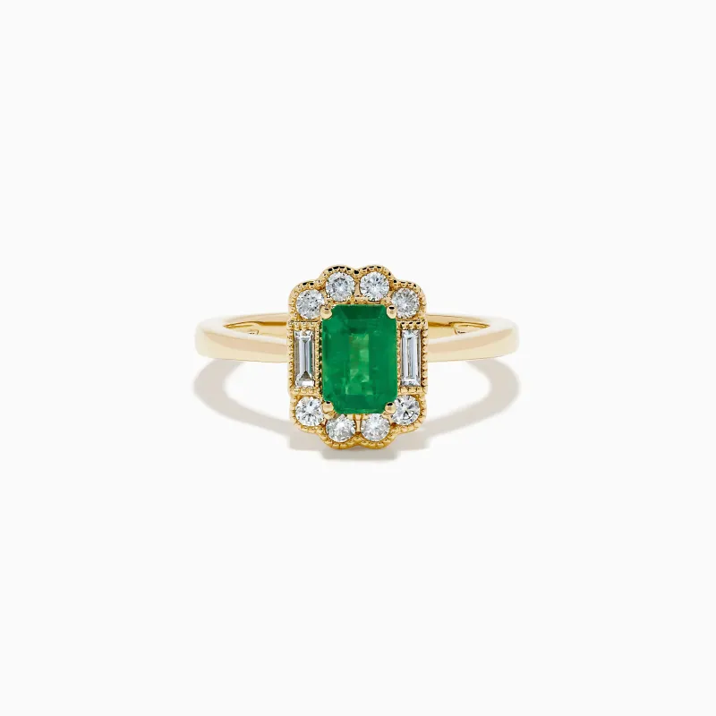 14K Yellow Gold Emerald and Diamond Halo Vintage Ring made by Effy