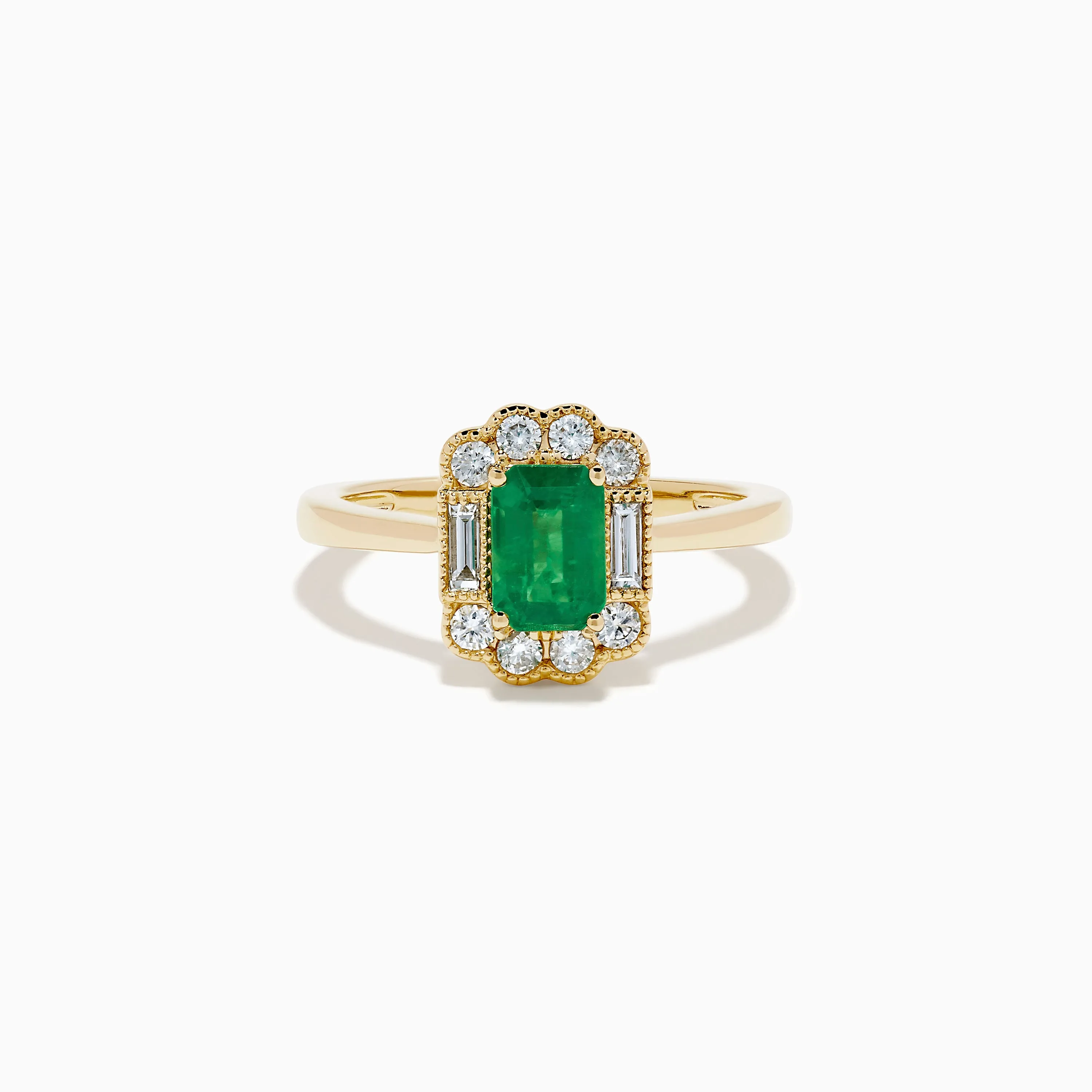 14K Yellow Gold Emerald and Diamond Halo Vintage Ring sold by Effy
