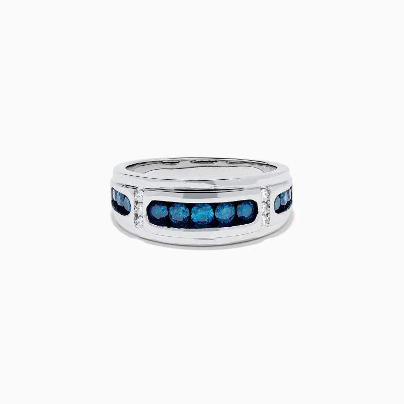 Men's 14K Blue and White Diamond Channel Ring made by Effy
