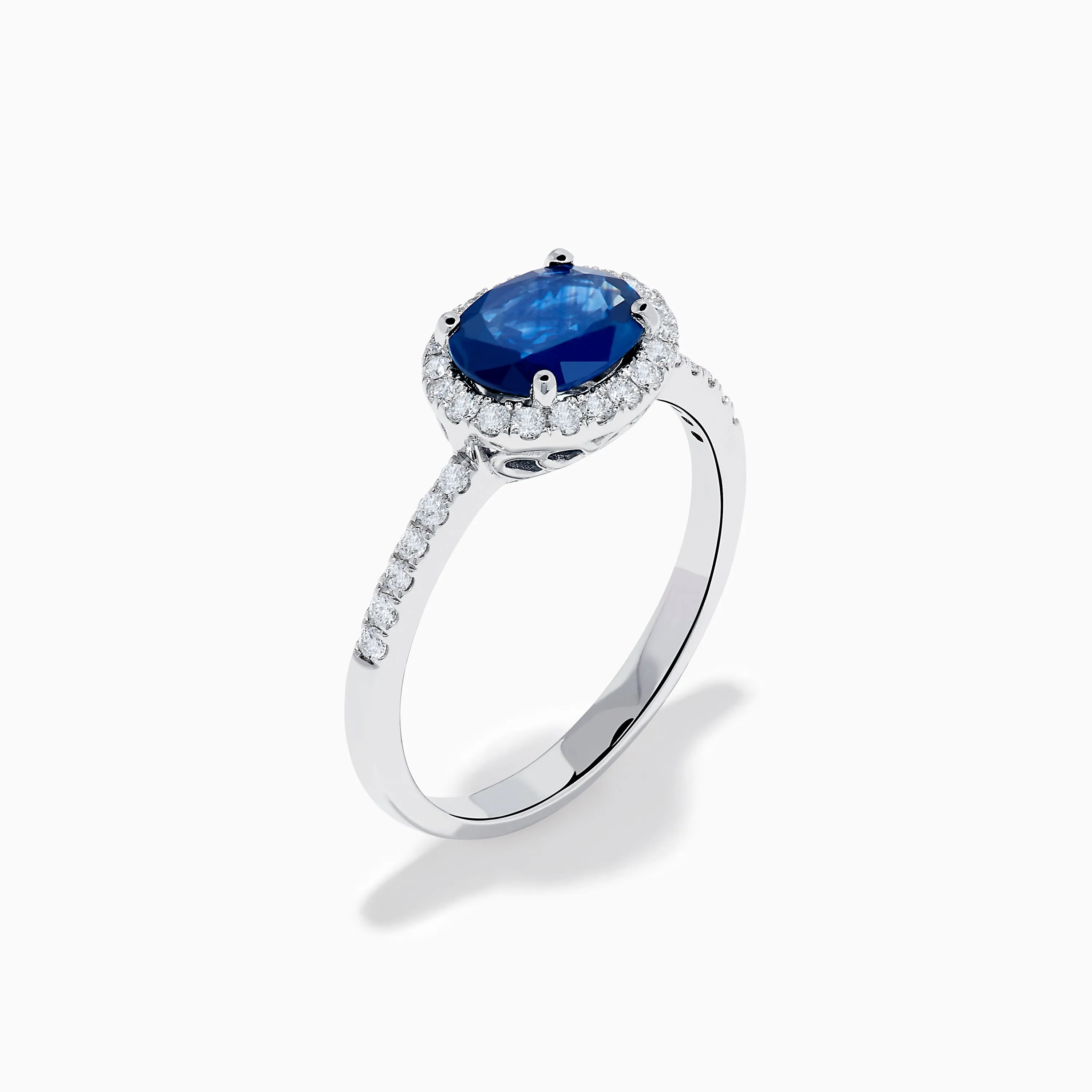 14K White Gold Blue Sapphire and Diamond East West Halo Ring sold by Effy product image thumbnail 4