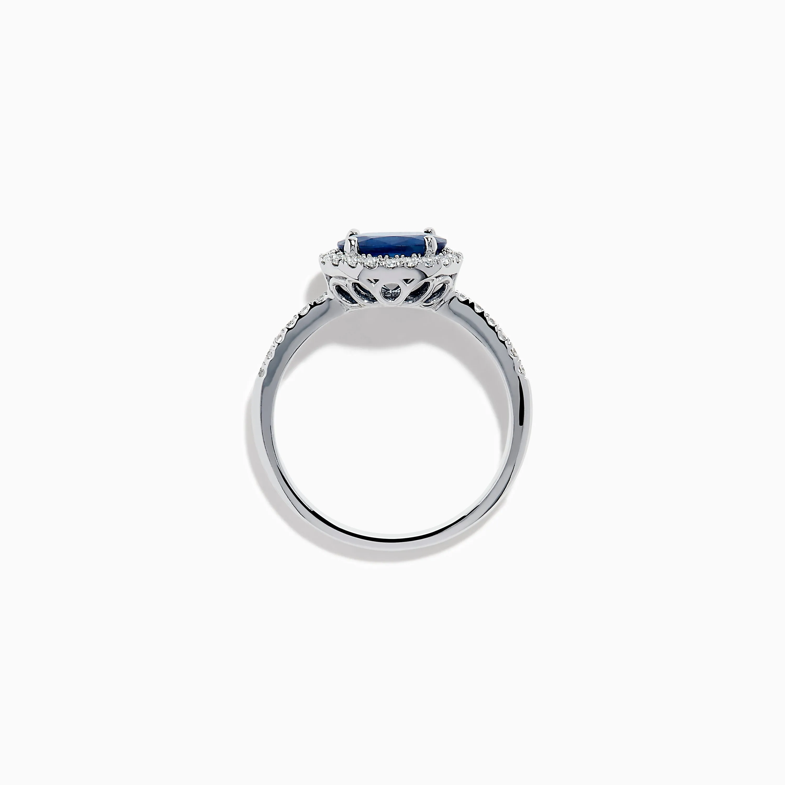 14K White Gold Blue Sapphire and Diamond East West Halo Ring sold by Effy product image thumbnail 3