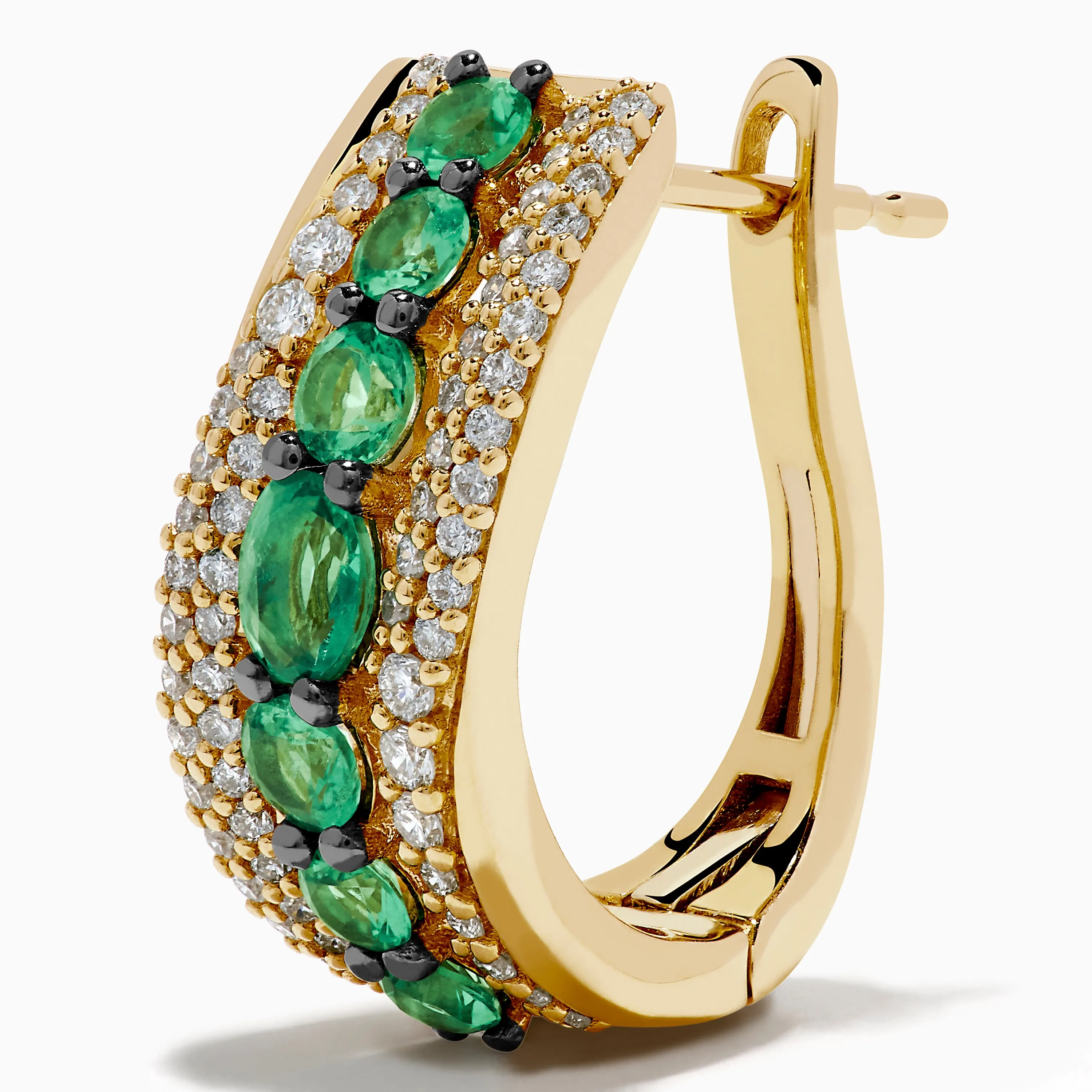 14K Yellow Gold Emerald and Diamond Hoop Earrings sold by Effy product image thumbnail 2