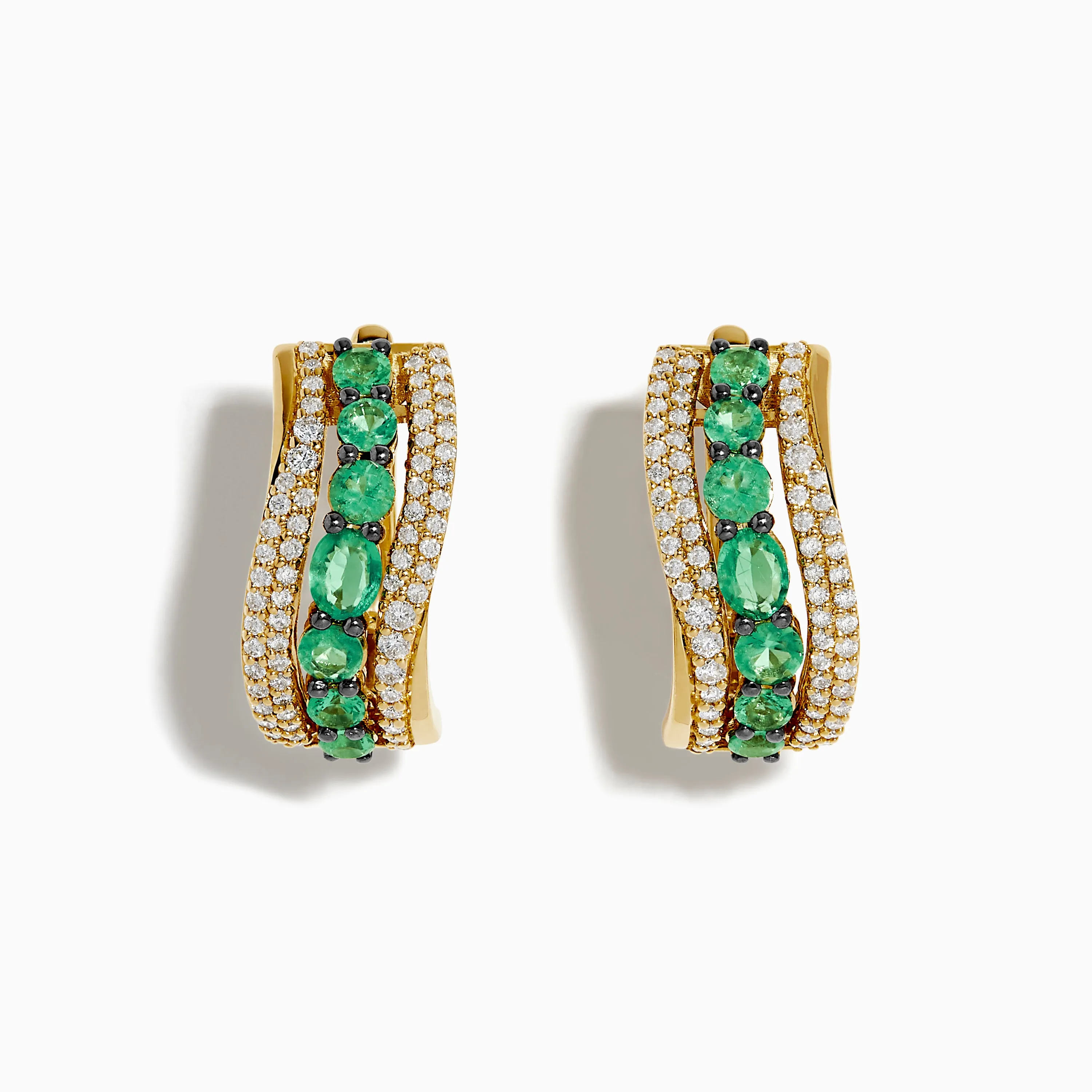 14K Yellow Gold Emerald and Diamond Hoop Earrings sold by Effy