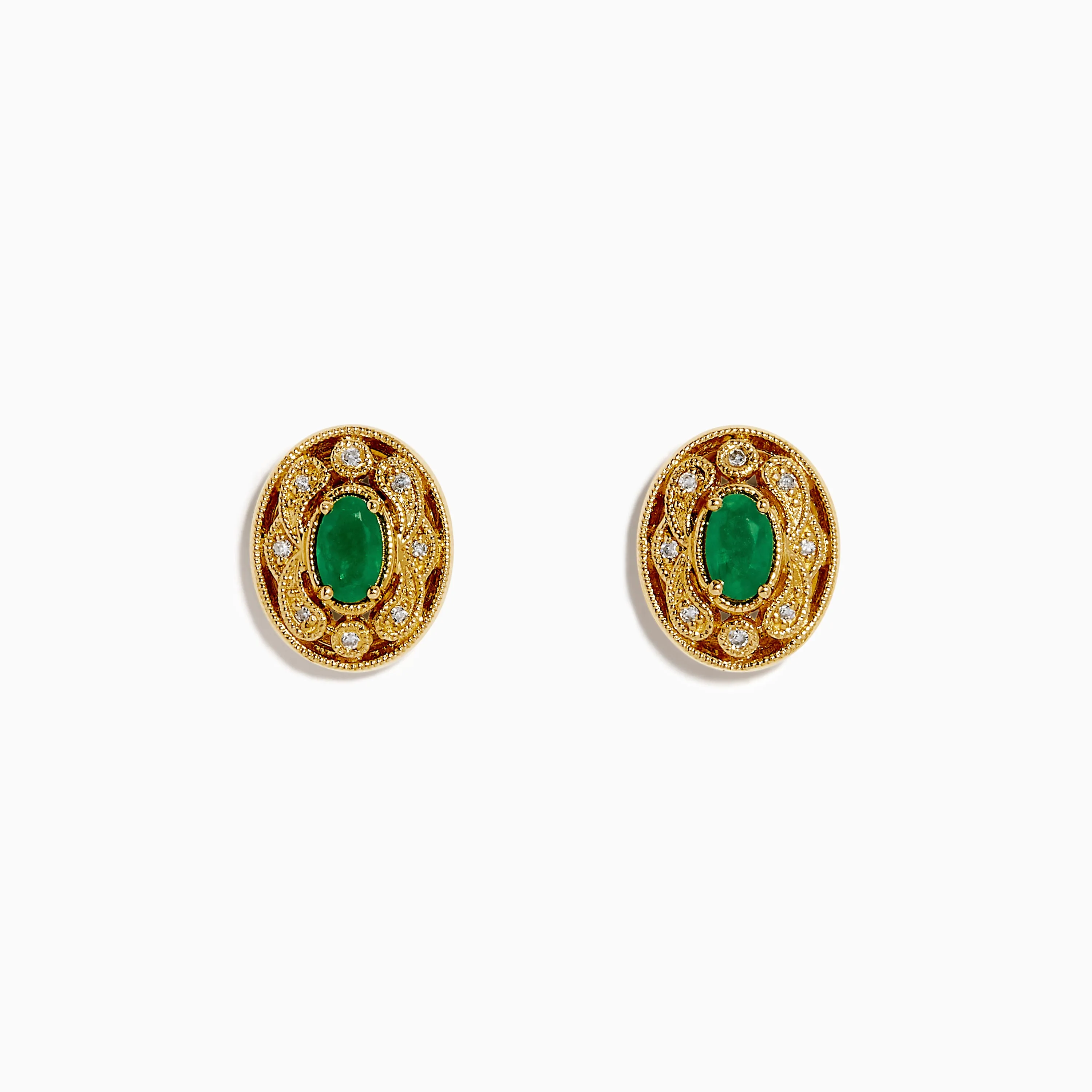 14K Yellow Gold Emerald and Diamond Small Filigree Stud Earrings sold by Effy