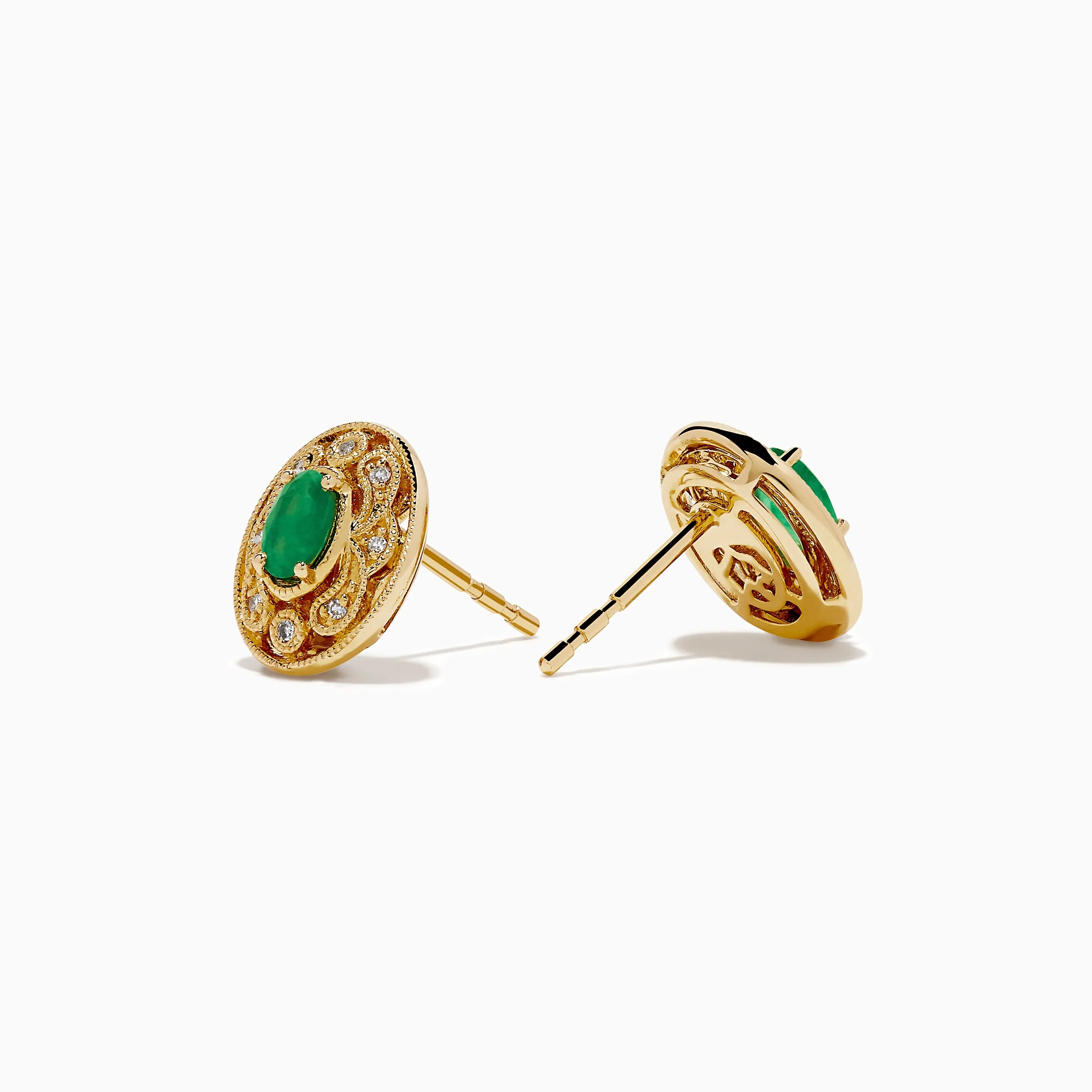 14K Yellow Gold Emerald and Diamond Small Filigree Stud Earrings sold by Effy product image thumbnail 2