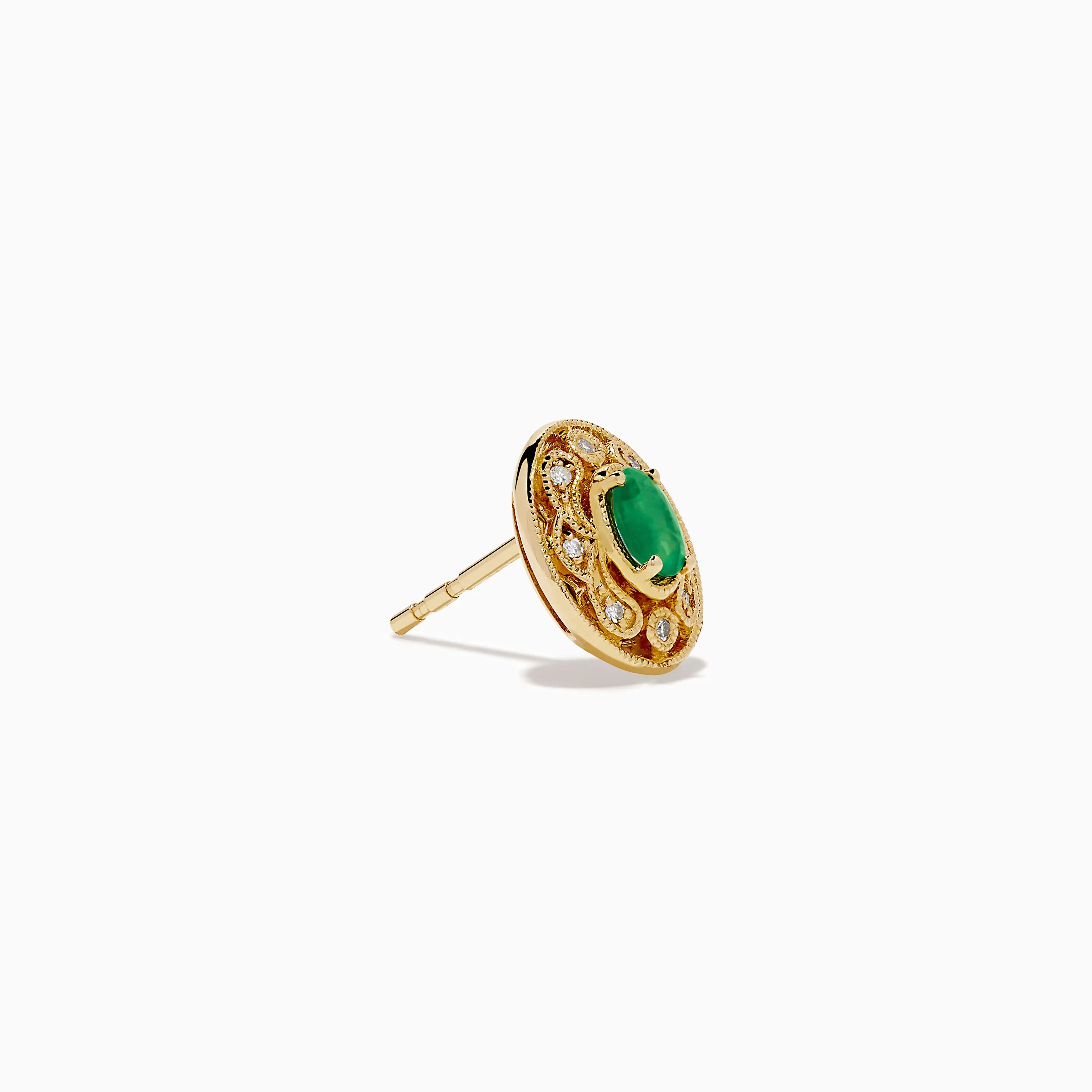 14K Yellow Gold Emerald and Diamond Small Filigree Stud Earrings sold by Effy product image thumbnail 3