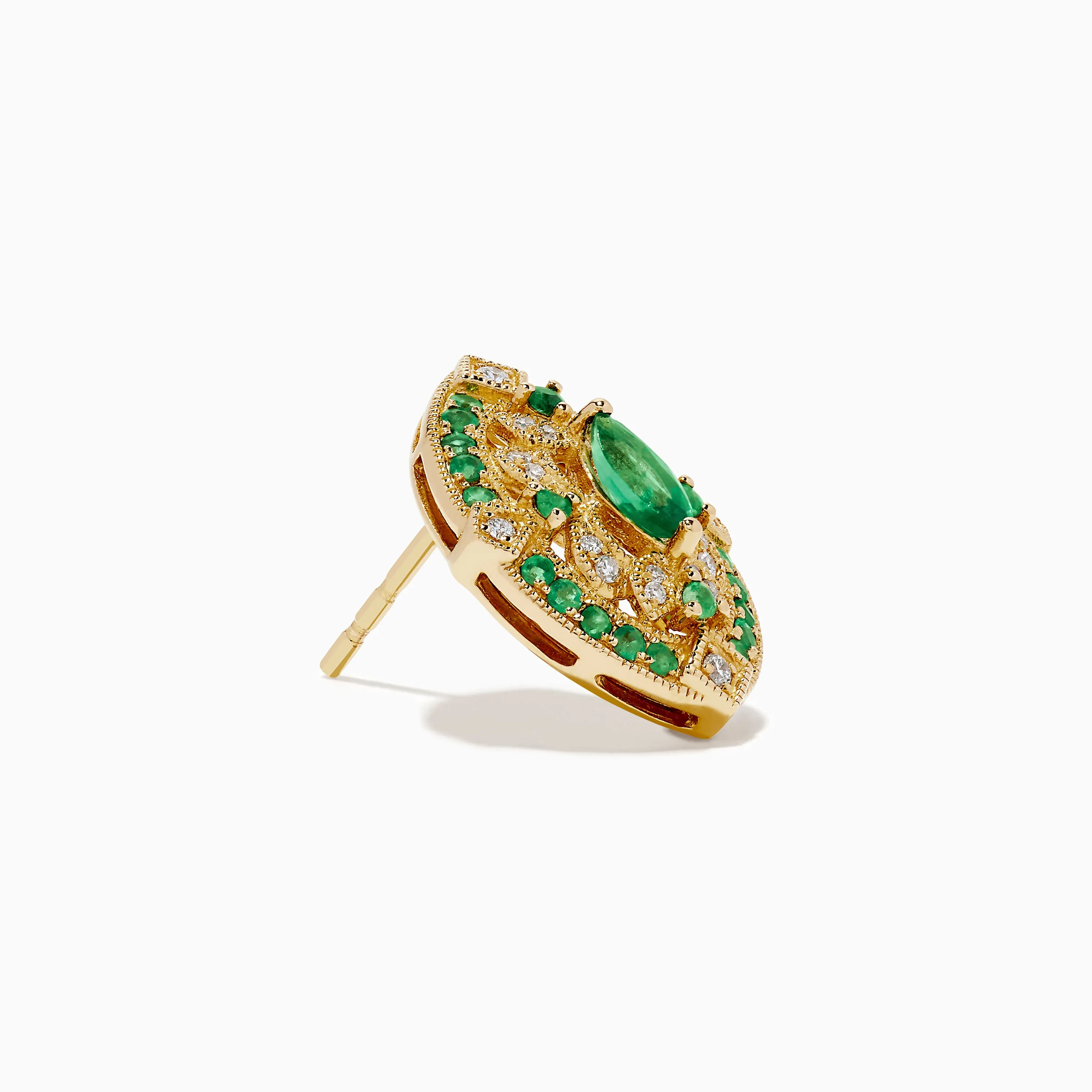 14K Yellow Gold Emerald and Diamond Filigree Stud Earrings sold by Effy product image thumbnail 3