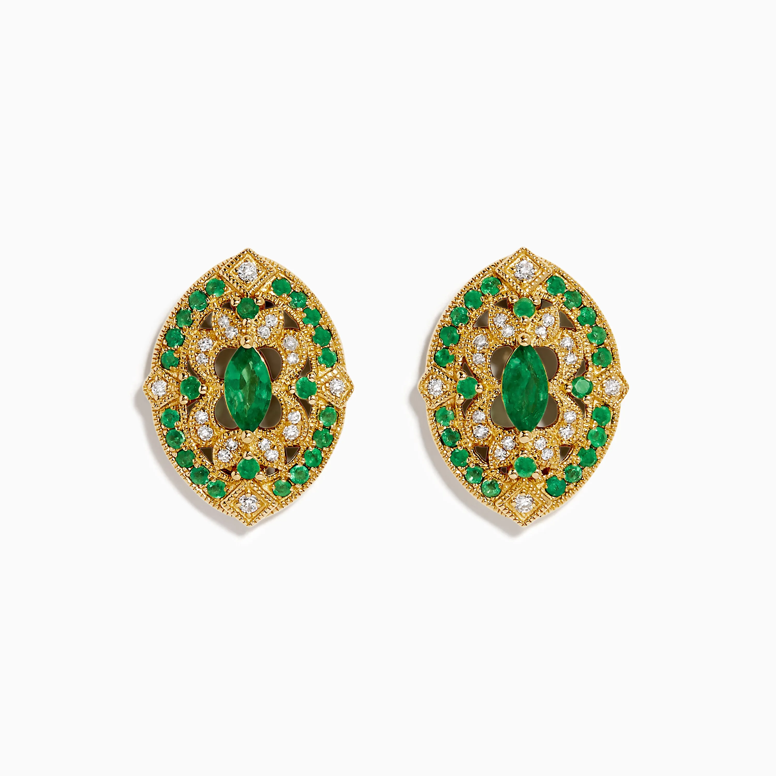 14K Yellow Gold Emerald and Diamond Filigree Stud Earrings sold by Effy