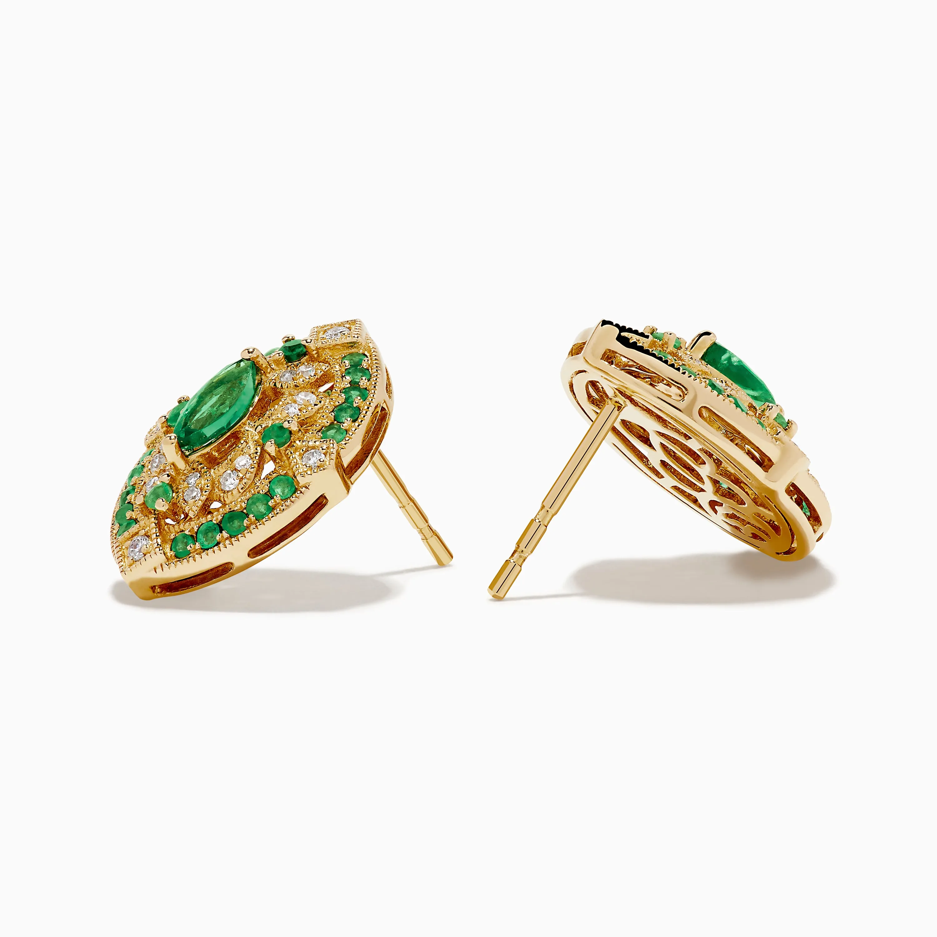 14K Yellow Gold Emerald and Diamond Filigree Stud Earrings sold by Effy product image thumbnail 2