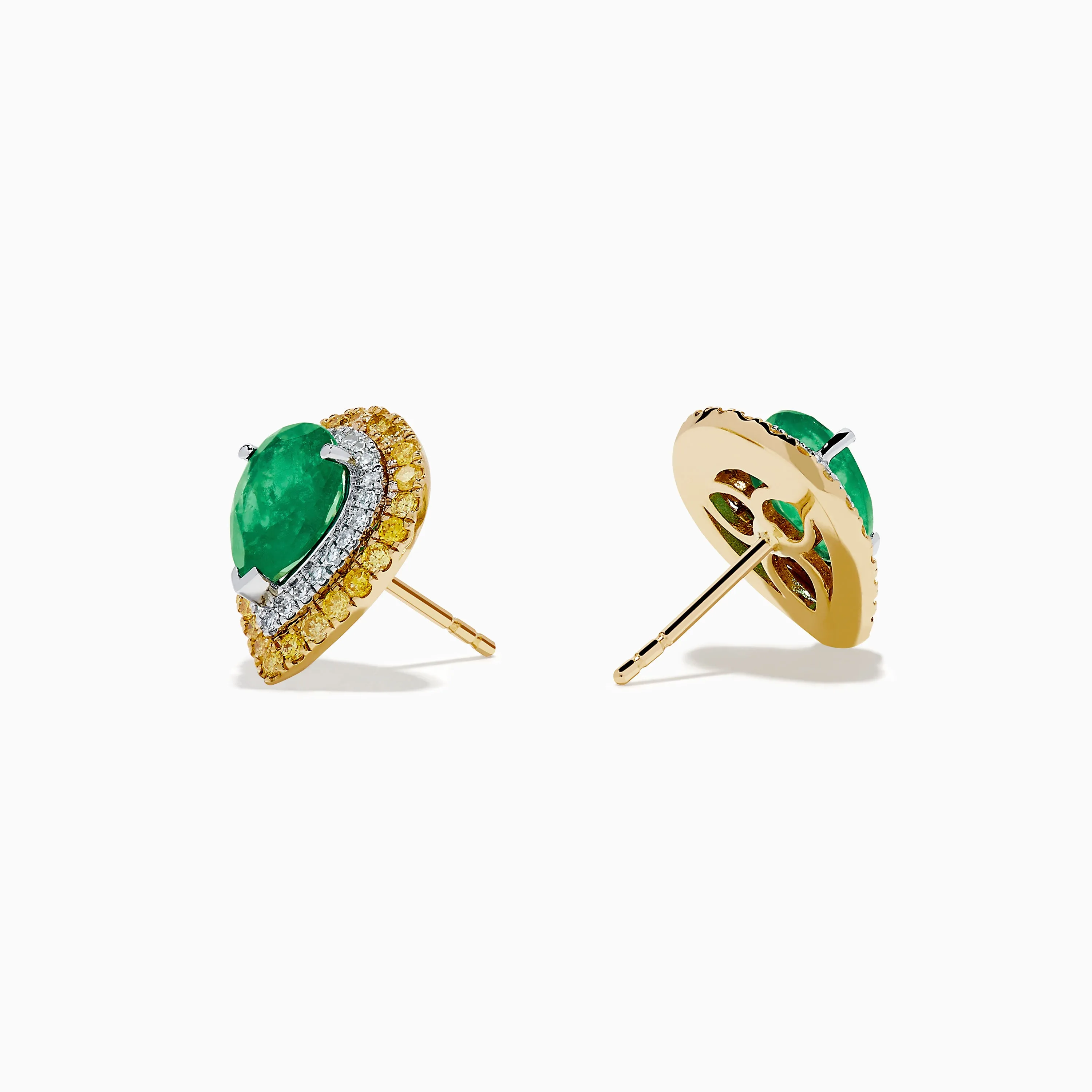 14K Two Tone Gold Emerald, White and Yellow Diamond Double Halo Earrings sold by Effy product image thumbnail 2