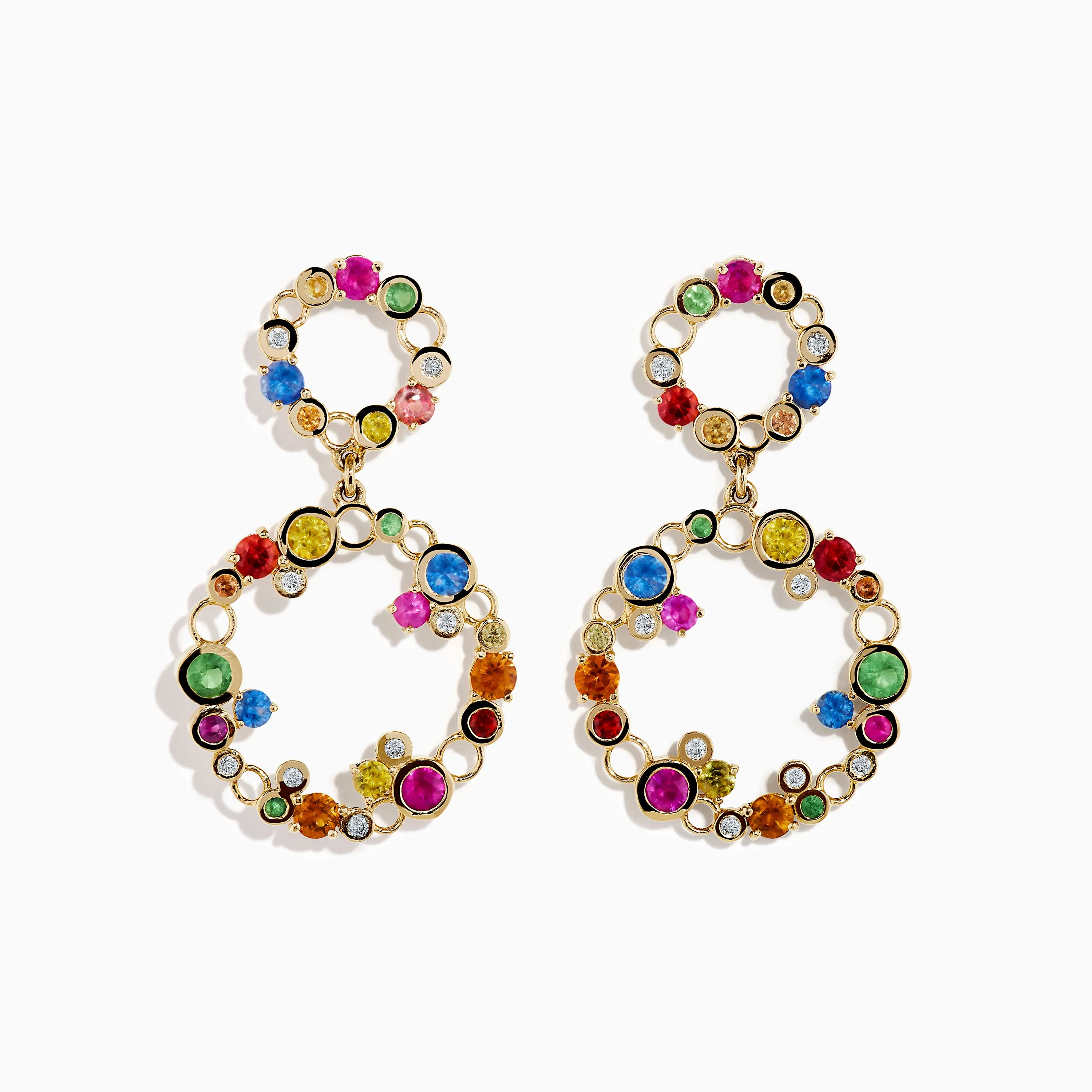 Watercolors 14K Gold Multi Sapphire and Diamond Dangle Bubble Earrings sold by Effy