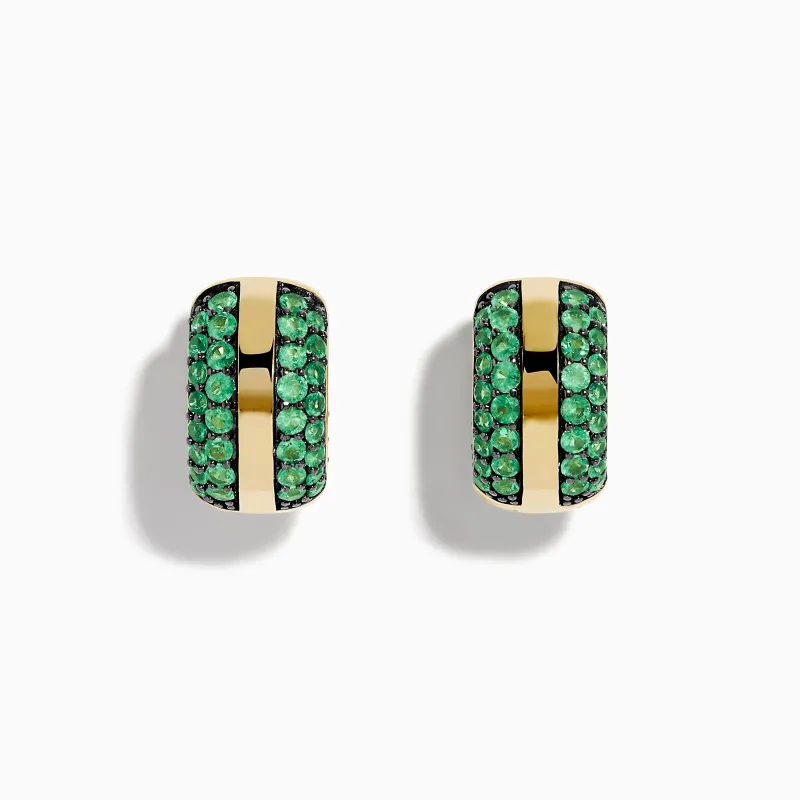 14K Yellow Gold Emerald Pave Huggie Earrings made by Effy