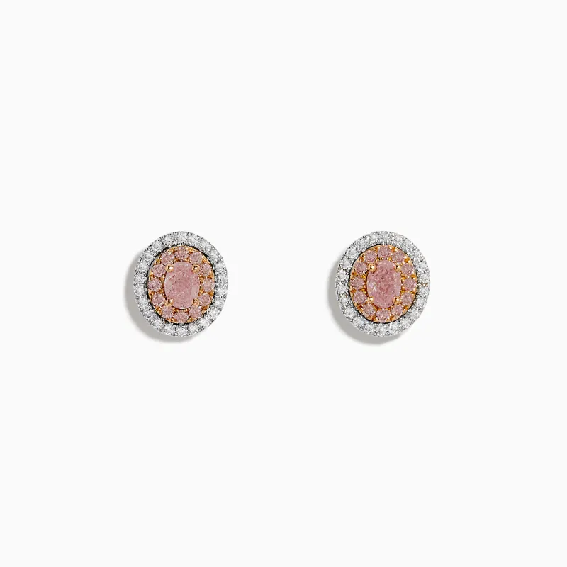 18K Two Tone Gold Pink and White Diamond Halo Stud Earrings made by Effy