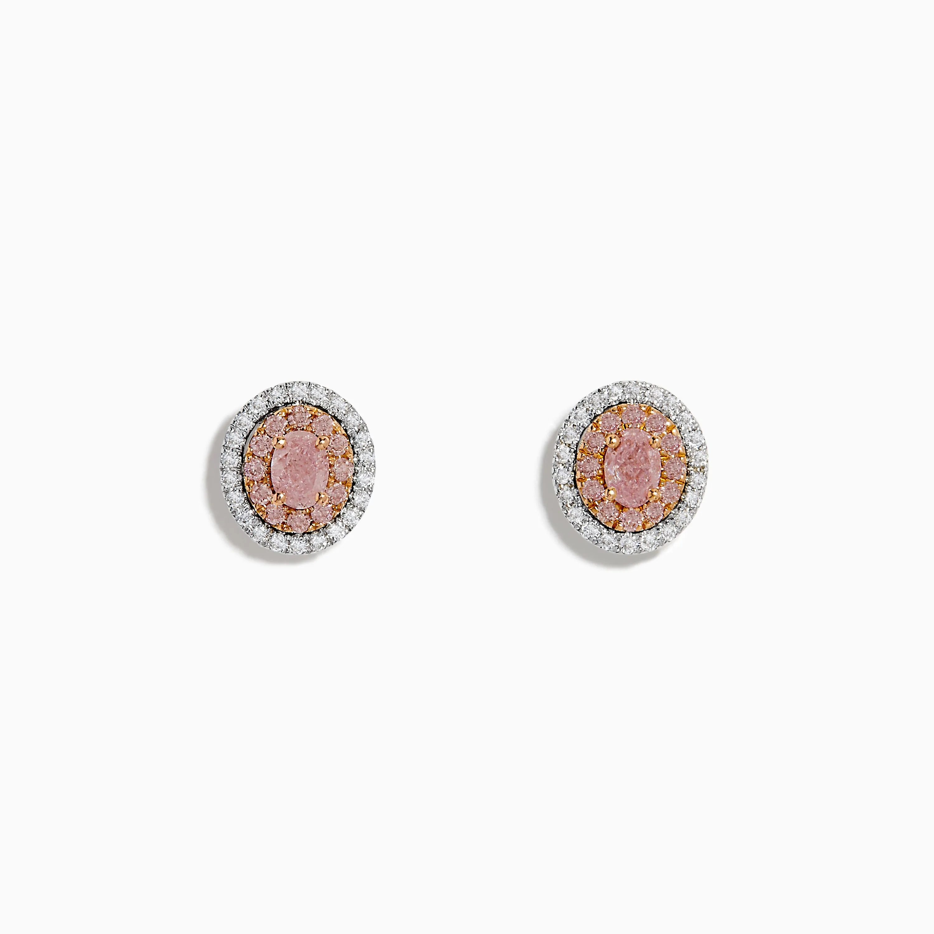 18K Two Tone Gold Pink and White Diamond Halo Stud Earrings sold by Effy