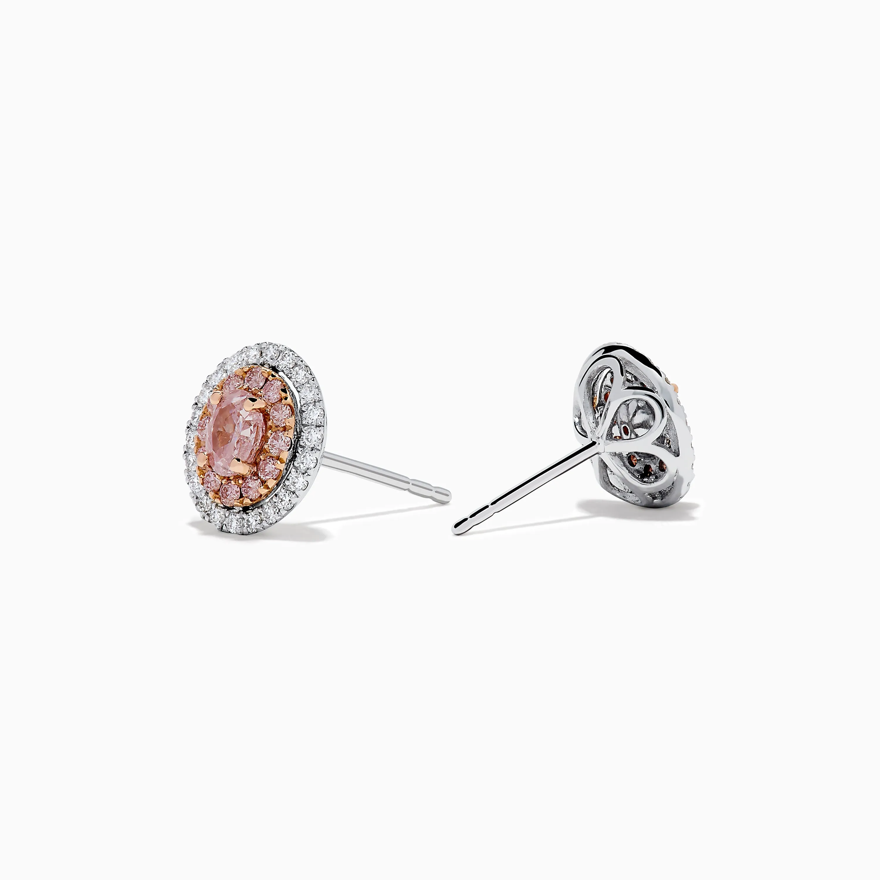 18K Two Tone Gold Pink and White Diamond Halo Stud Earrings sold by Effy product image thumbnail 2
