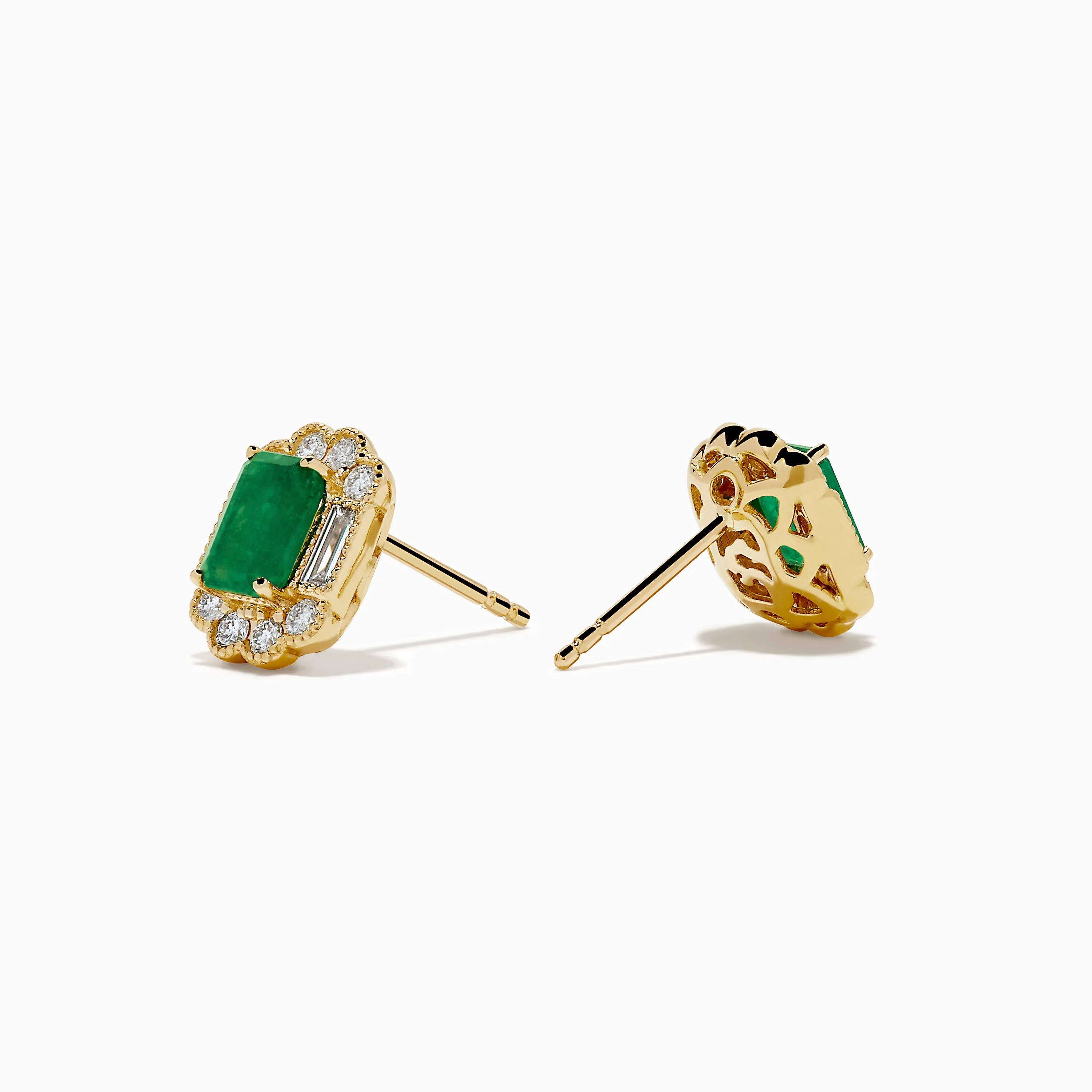14K Yellow Gold Emerald and Diamond Stud Earrings sold by Effy product image thumbnail 2