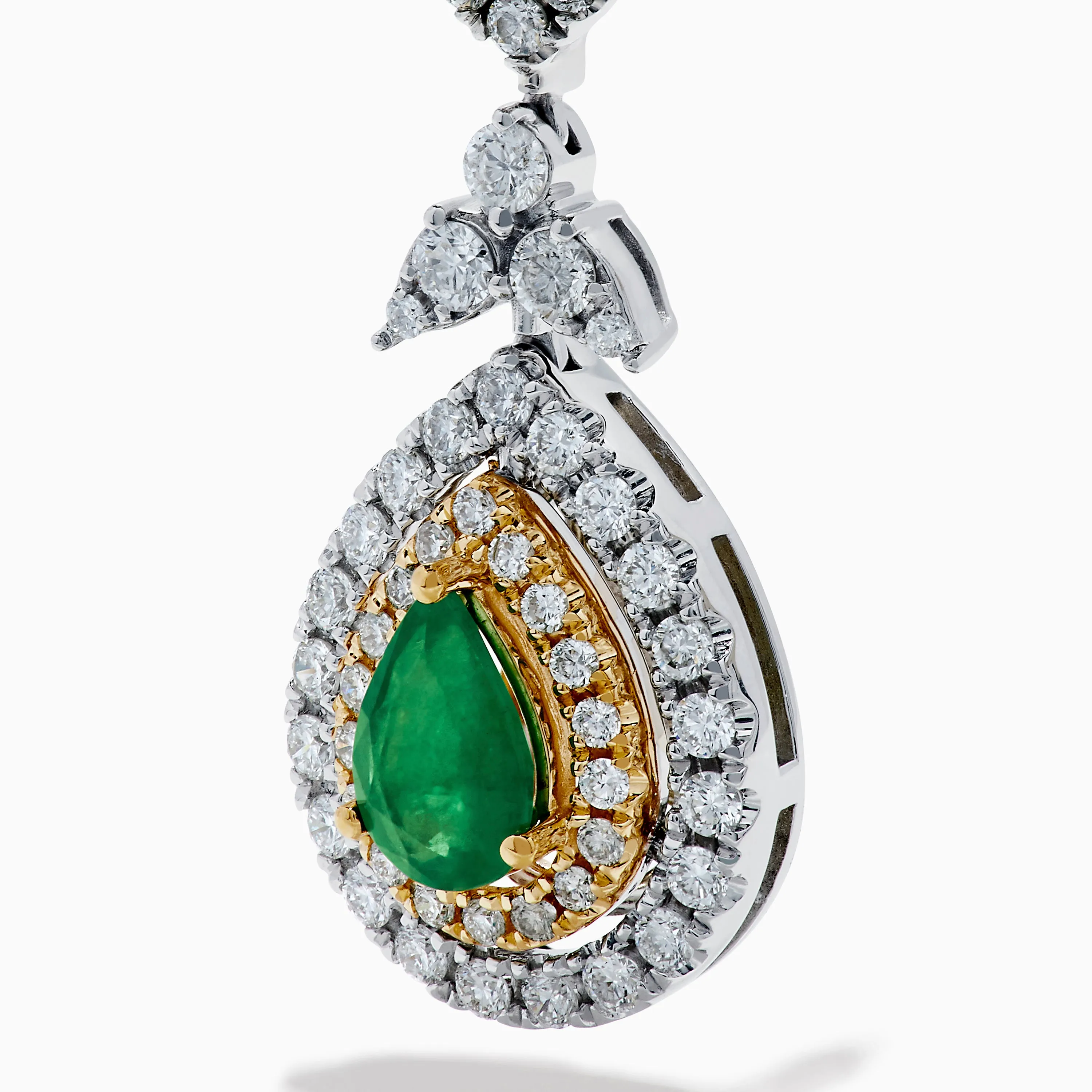 14K Two Tone Gold Emerald and Diamond Double Pear Drop Earrings sold by Effy product image thumbnail 2