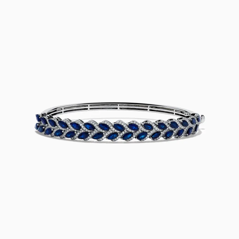 14K White Gold Sapphire and Diamond Leaf Motif Bangle made by Effy