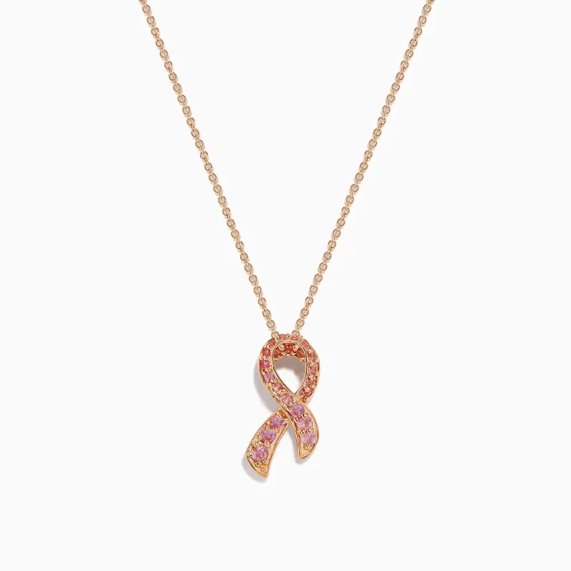 14K Rose Gold Pink Sapphire Ribbon Pendant made by Effy
