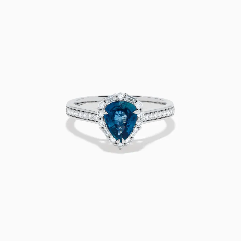 Effy Hematian 18K White Gold Blue Sapphire and Diamond Pear Ring made by Effy
