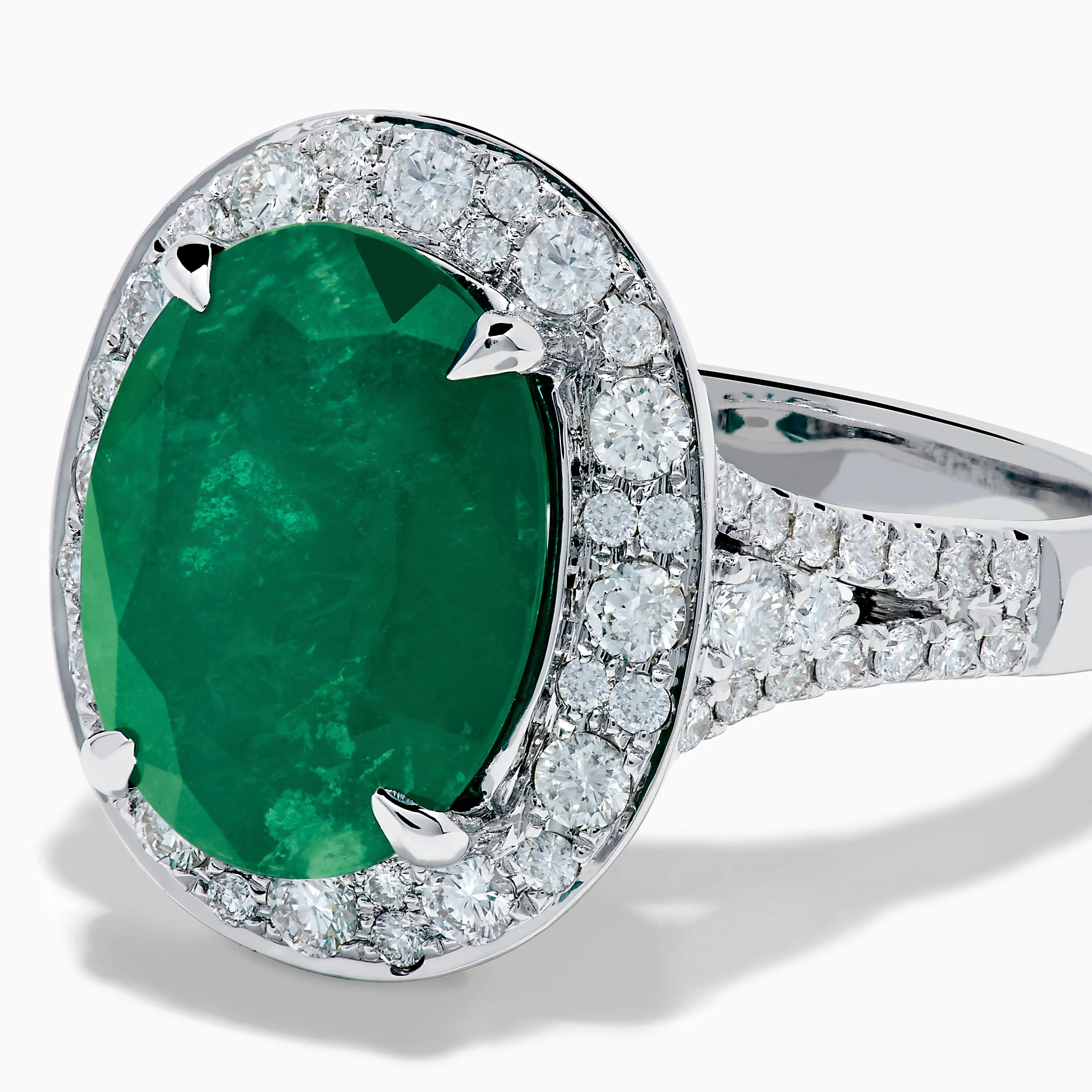 Effy Hematian 18K White Gold Oval Emerald and Diamond Halo Ring sold by Effy product image thumbnail 2