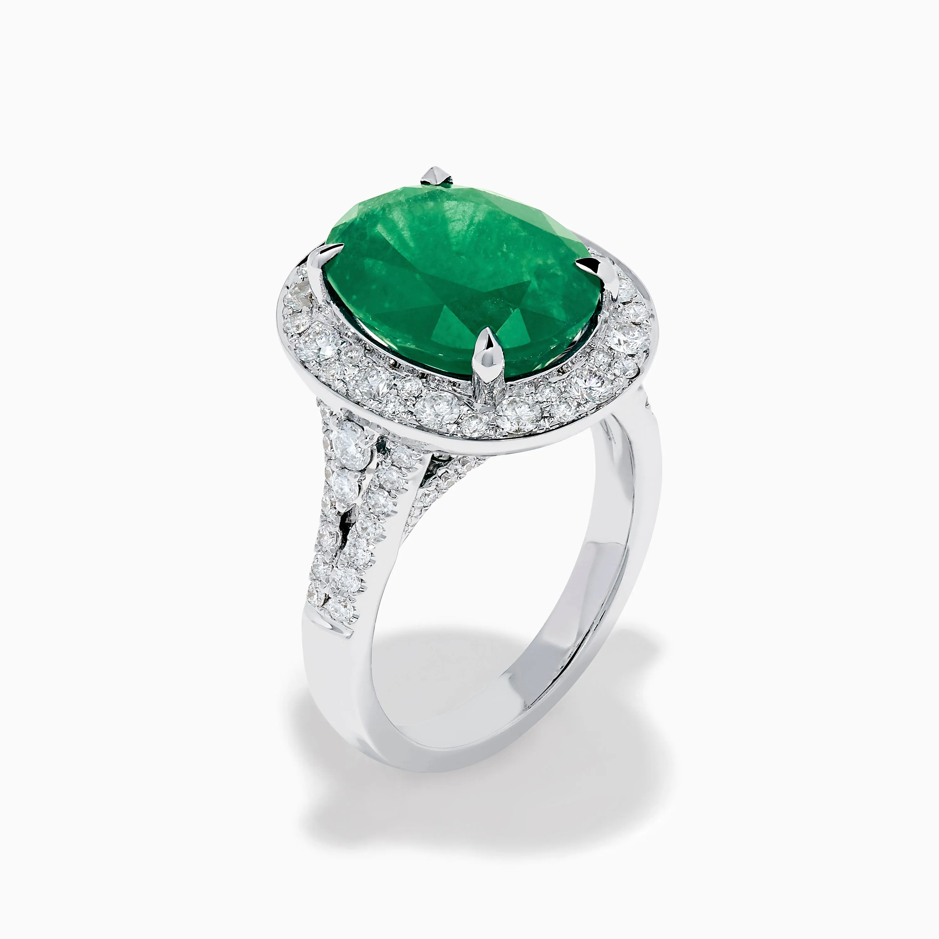 Effy Hematian 18K White Gold Oval Emerald and Diamond Halo Ring sold by Effy product image thumbnail 4
