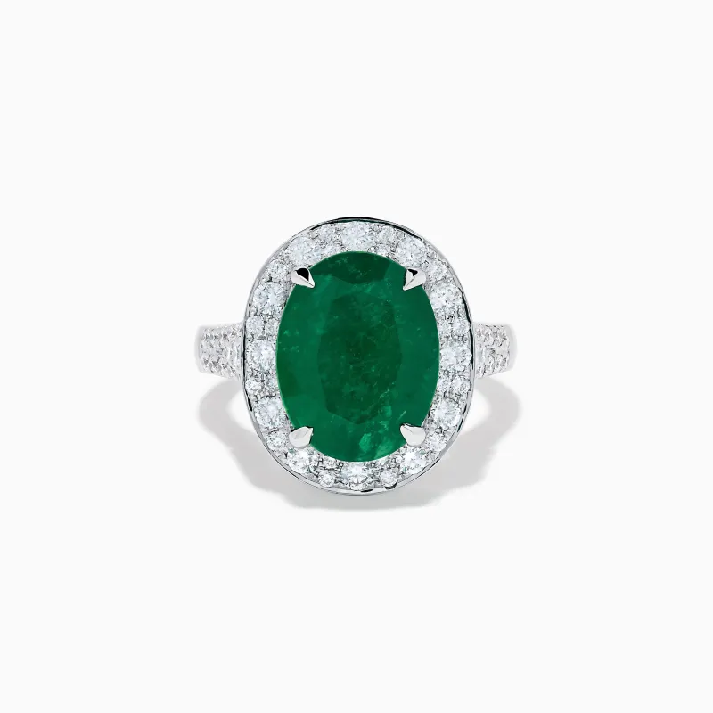 Effy Hematian 18K White Gold Oval Emerald and Diamond Halo Ring made by Effy