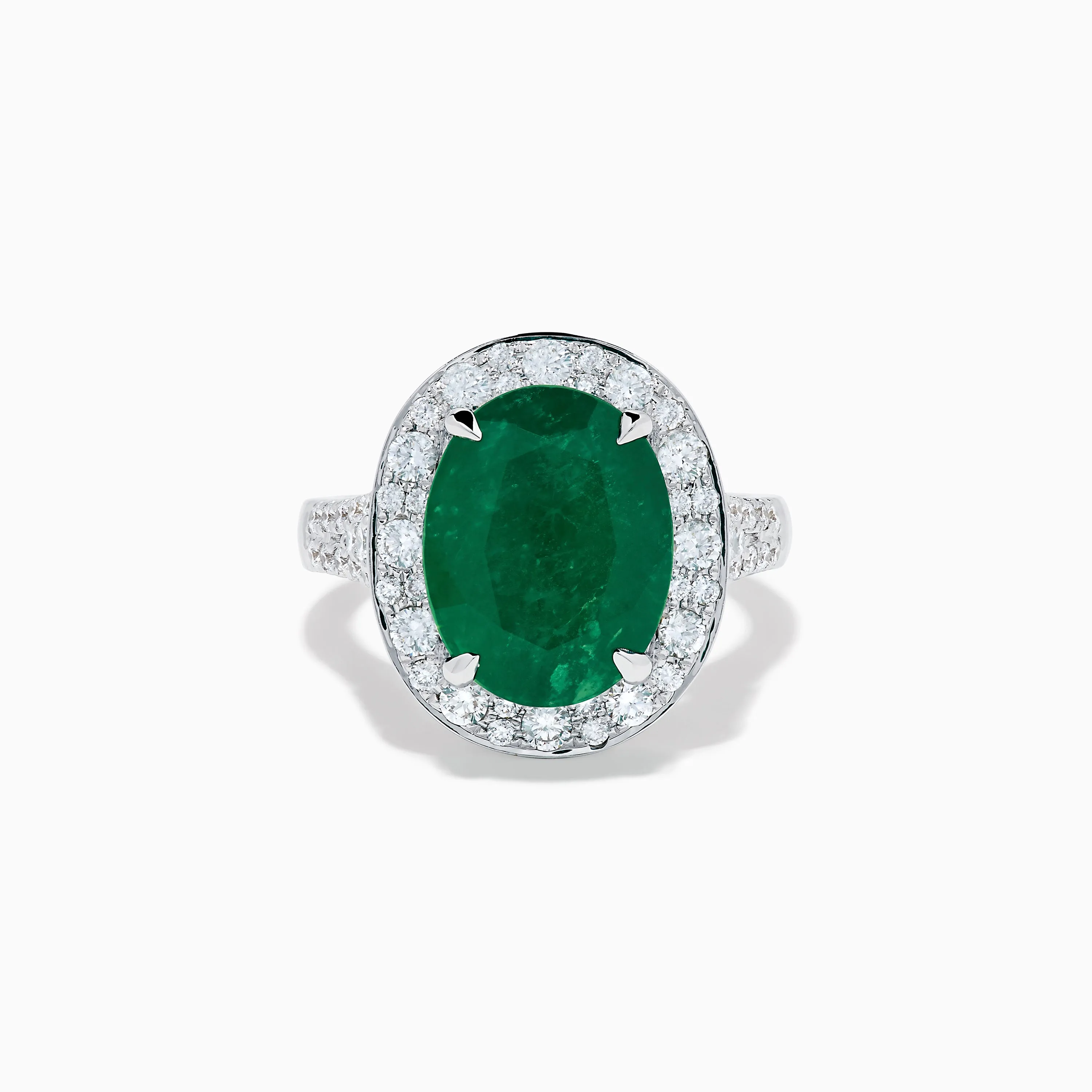 Effy Hematian 18K White Gold Oval Emerald and Diamond Halo Ring sold by Effy