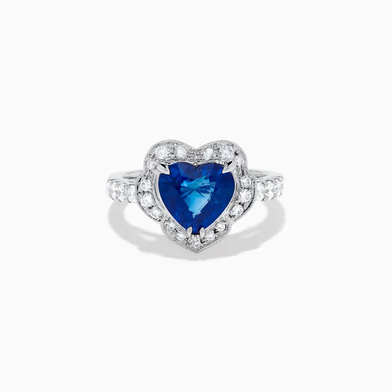 Effy Hematian 18K White Gold Sapphire and Diamond Halo Heart Ring made by Effy