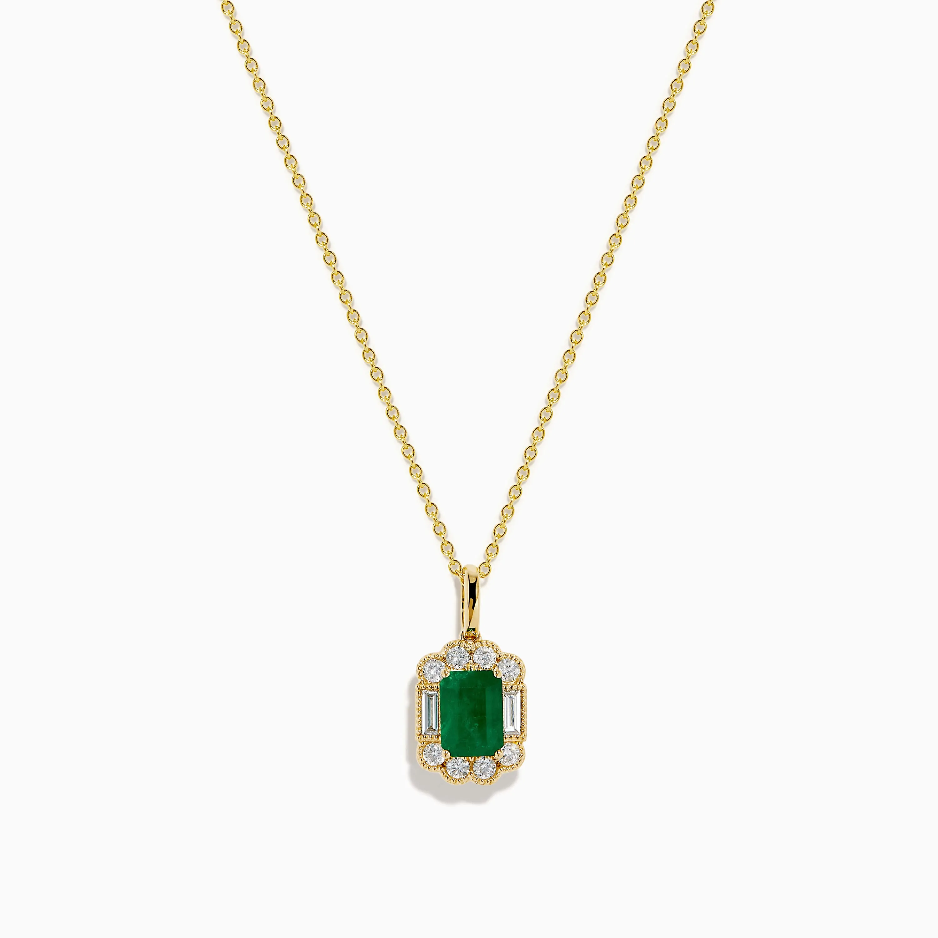 14K Yellow Gold Emerald and Diamond Halo Pendant sold by Effy