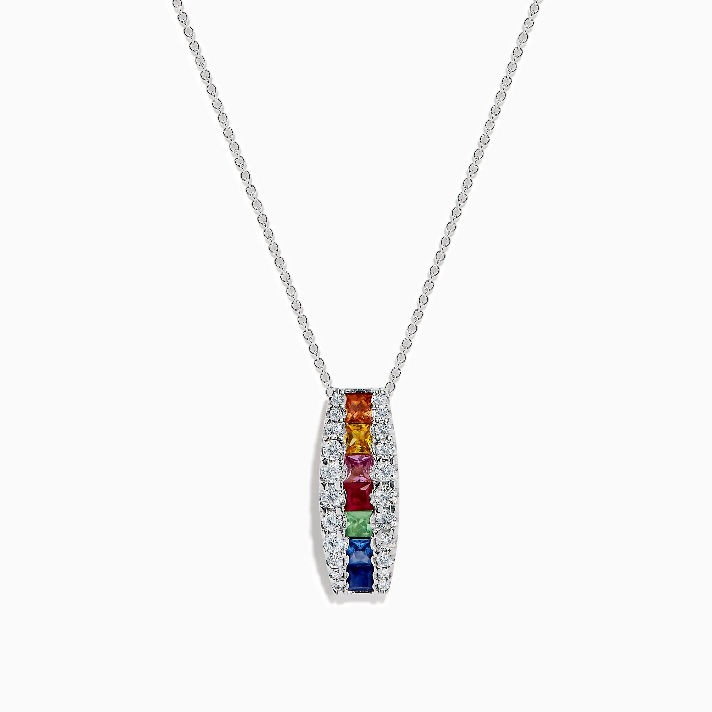 Watercolors 14K White Gold Multi Sapphire and Diamond Bar Pendant sold by Effy