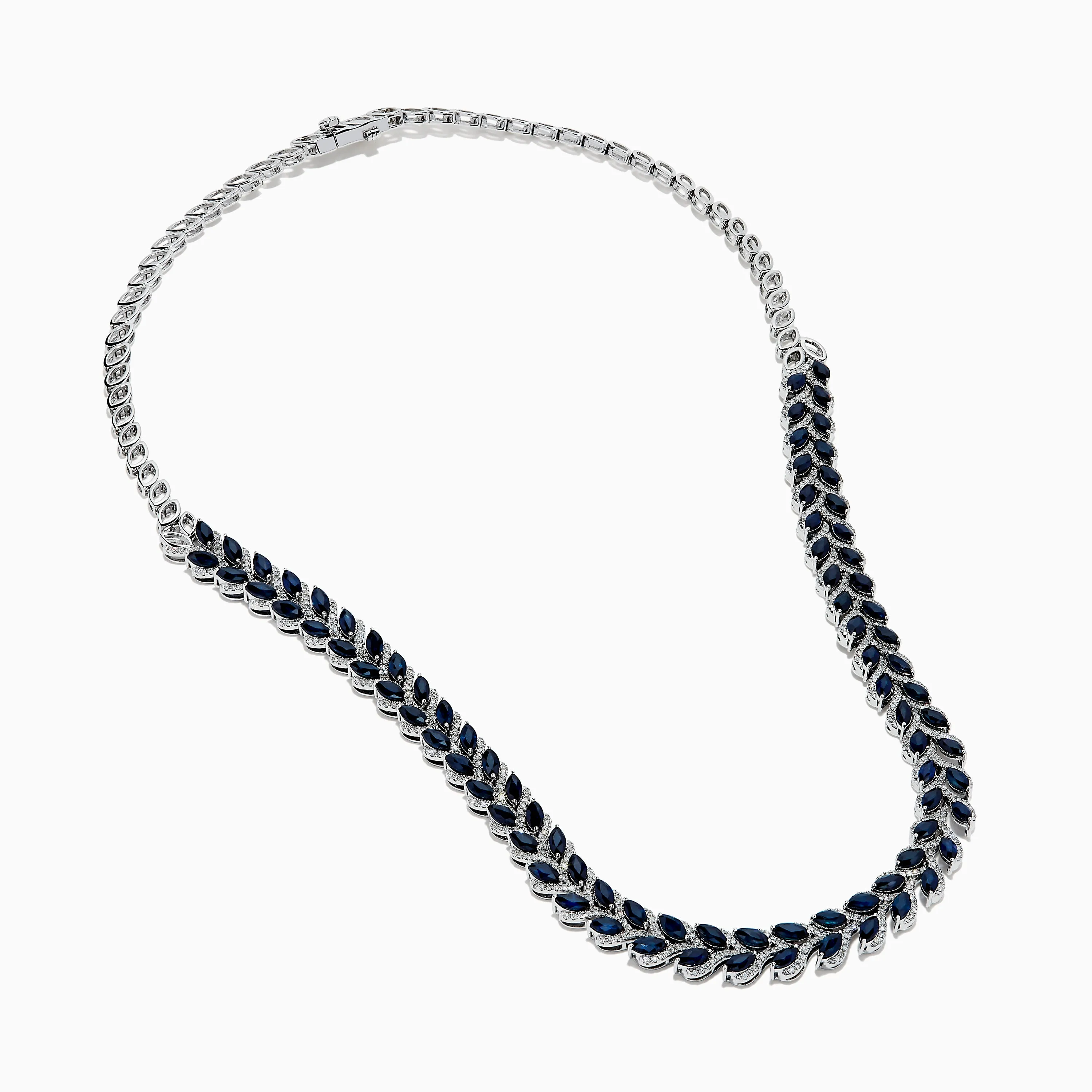 14K White Gold Blue Sapphire and Diamond Leaf Motif Necklace sold by Effy product image thumbnail 2