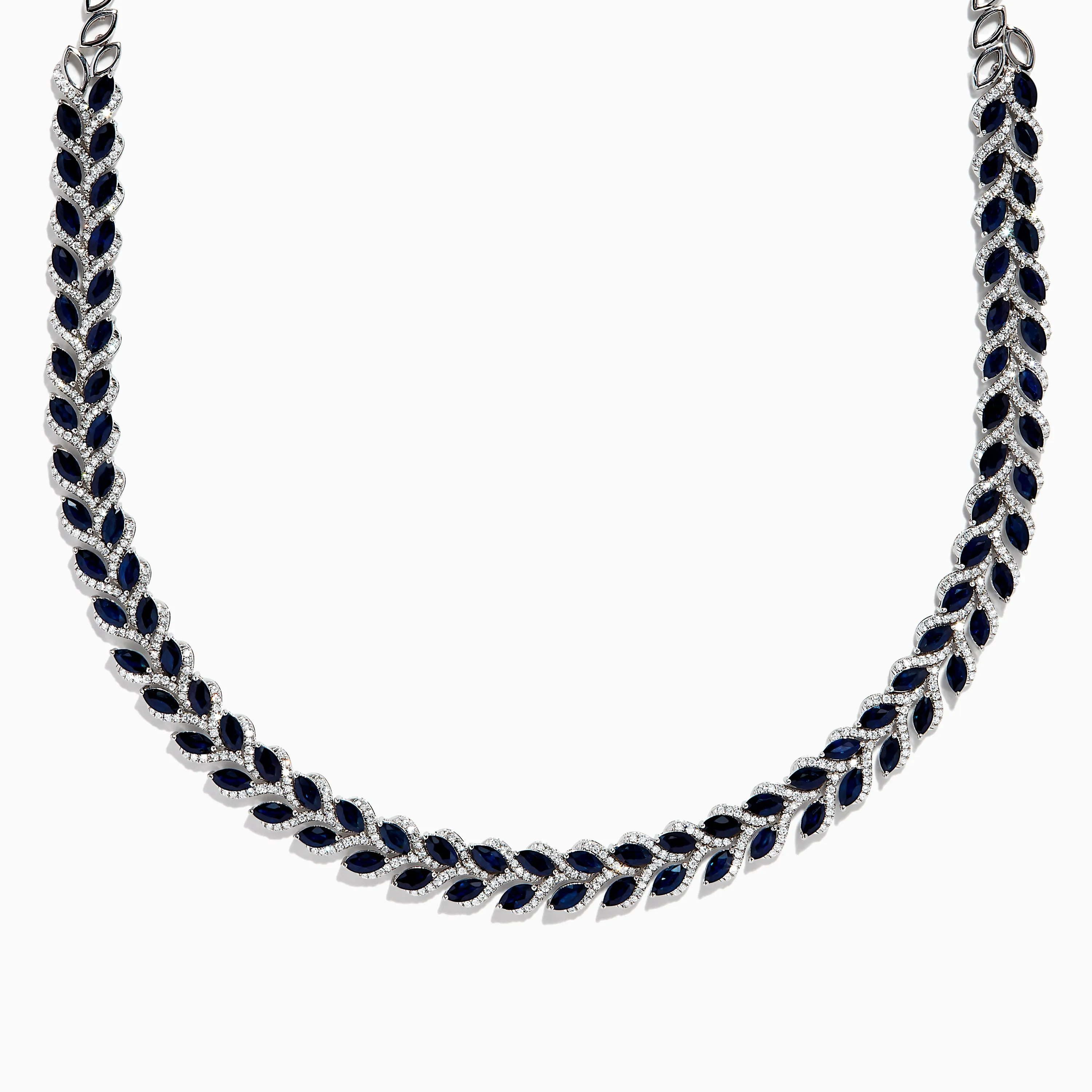 14K White Gold Blue Sapphire and Diamond Leaf Motif Necklace sold by Effy