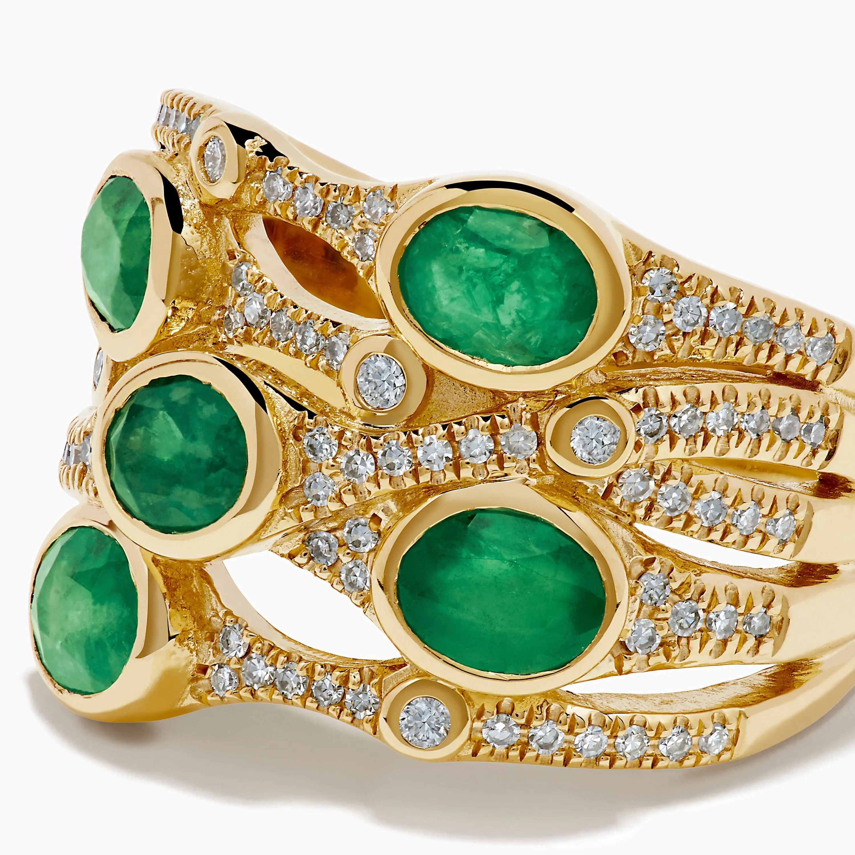 14K Yellow Gold Bezel Emerald and Diamond Multi Row Ring sold by Effy product image thumbnail 2