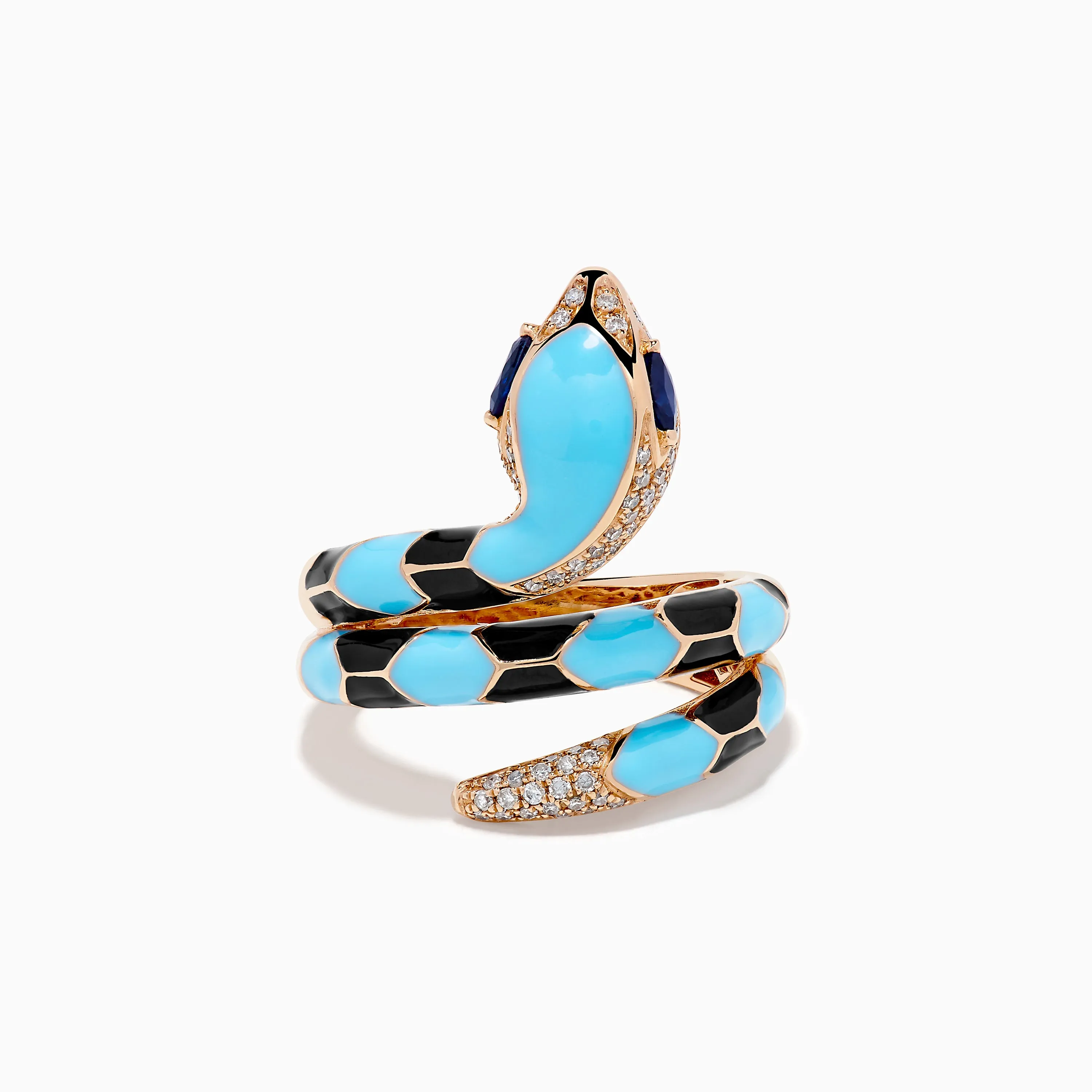 14K Rose Gold Diamond, Sapphire, and Enamel Snake Wrap Ring sold by Effy