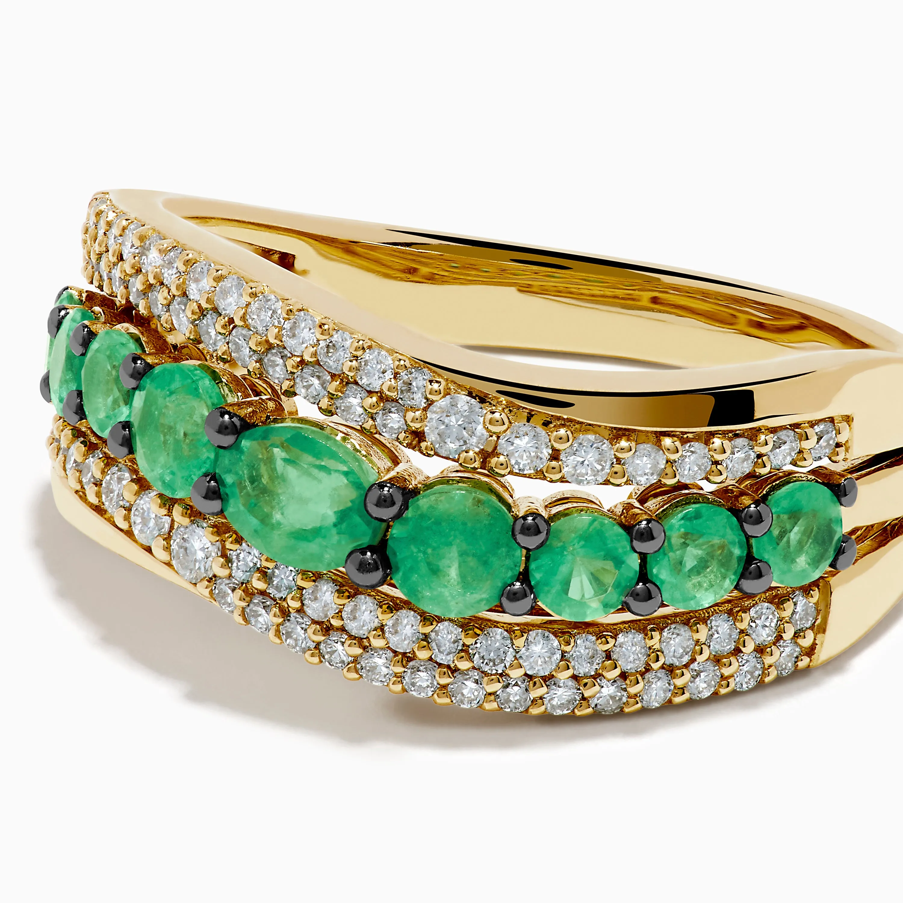 14K Yellow Gold Emerald and Diamond Wave Band sold by Effy product image thumbnail 2