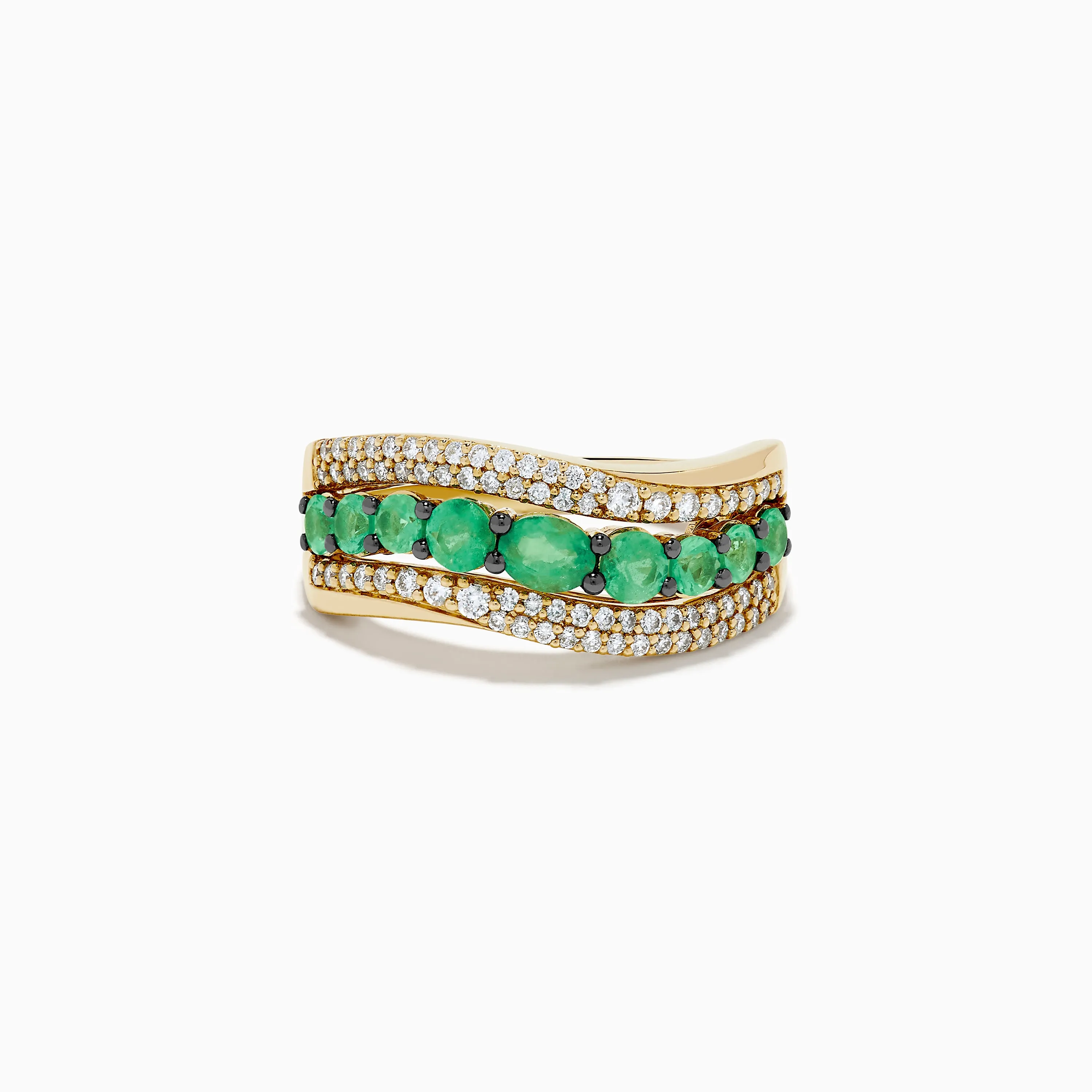 14K Yellow Gold Emerald and Diamond Wave Band sold by Effy