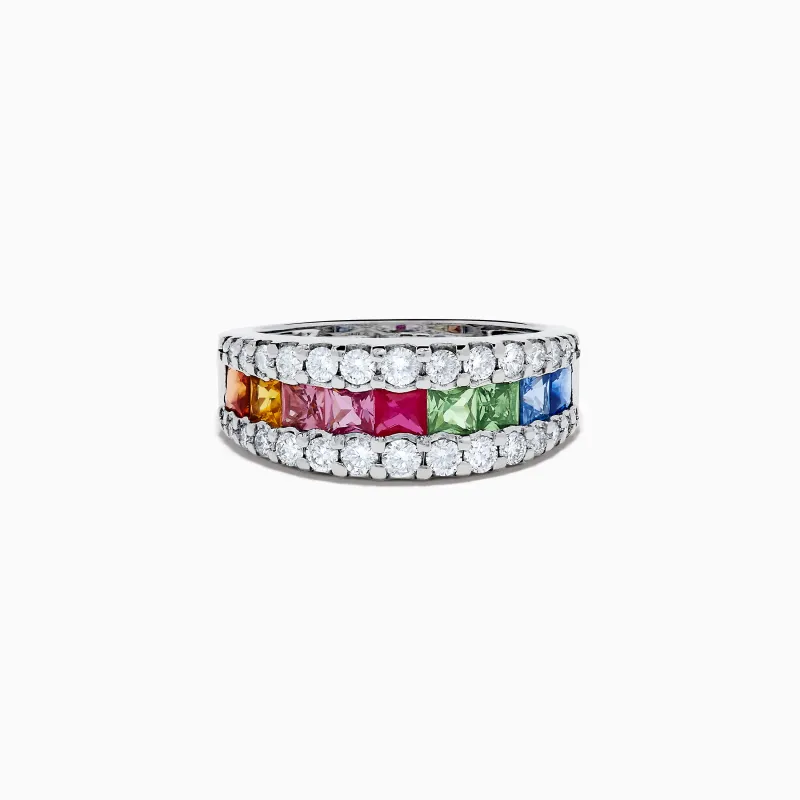 Watercolors 14K White Gold Channel Set Multi Sapphire and Diamond Band made by Effy