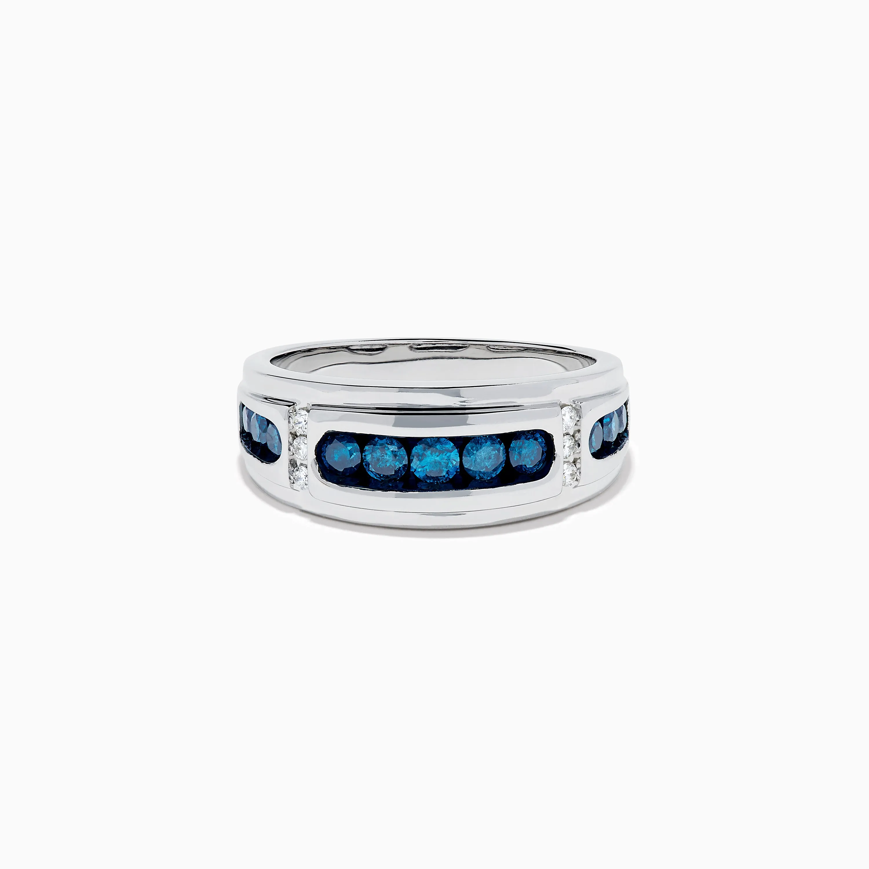 Men's 14K White Gold Channel Set Blue and White Diamond Band sold by Effy
