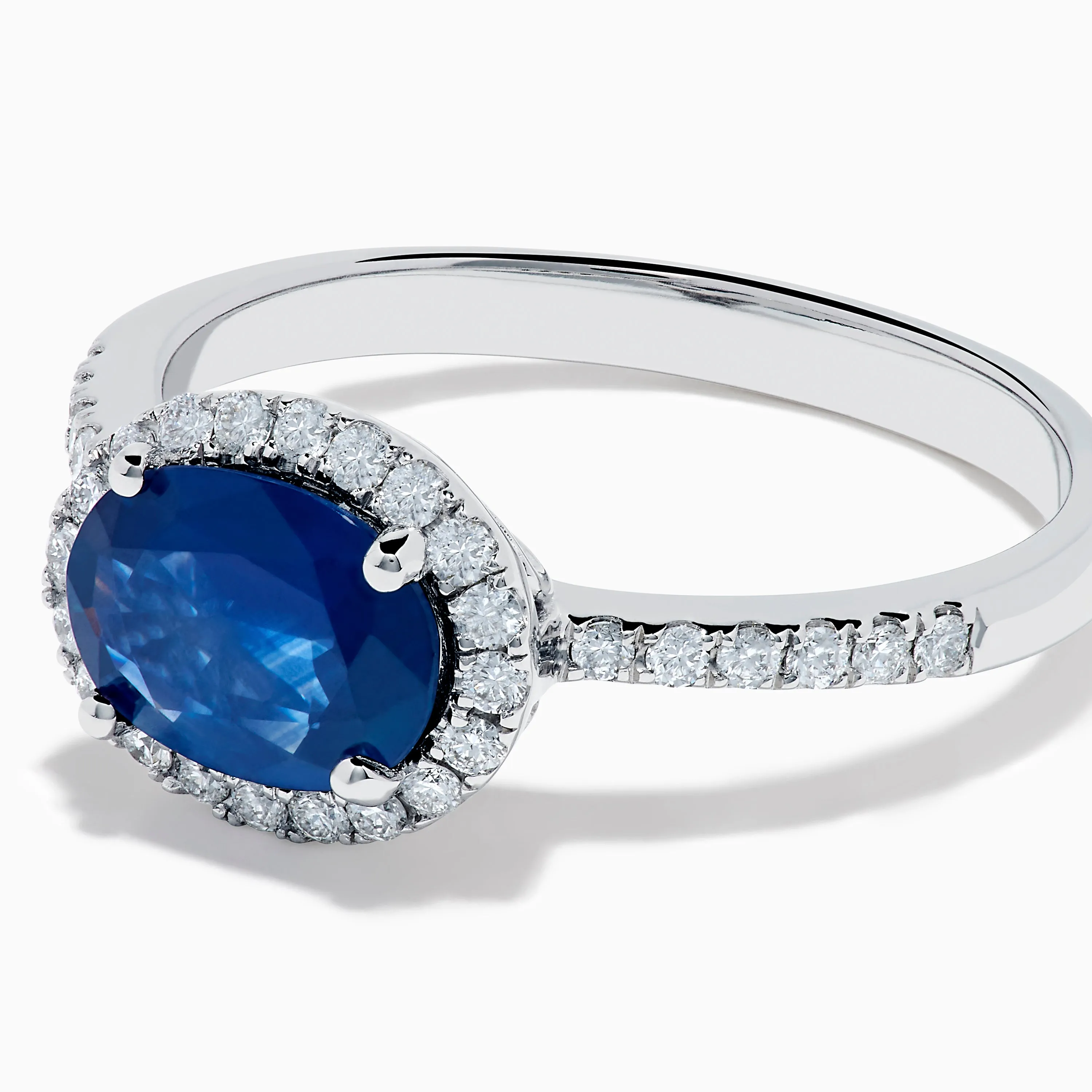 14K White Gold East West Oval Blue Sapphire and Diamond Halo Ring sold by Effy product image thumbnail 2