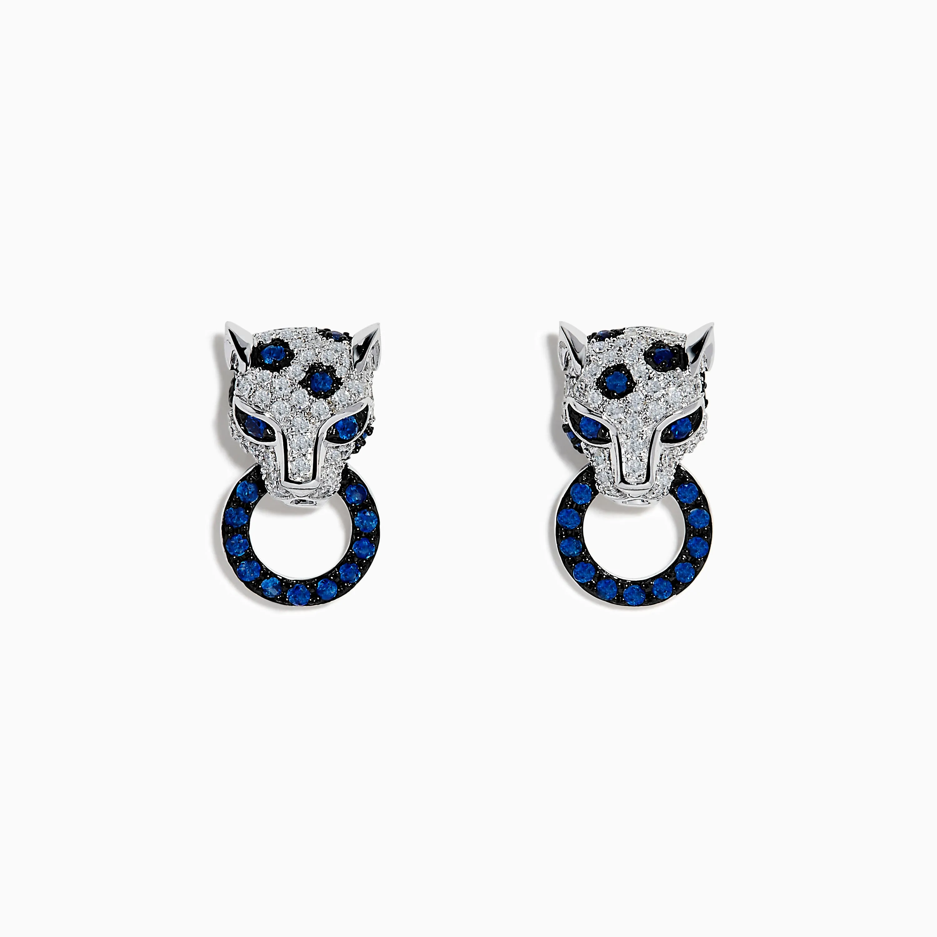 Signature 14K White Gold Blue Sapphire and Diamond Panther Drop Earrings sold by Effy
